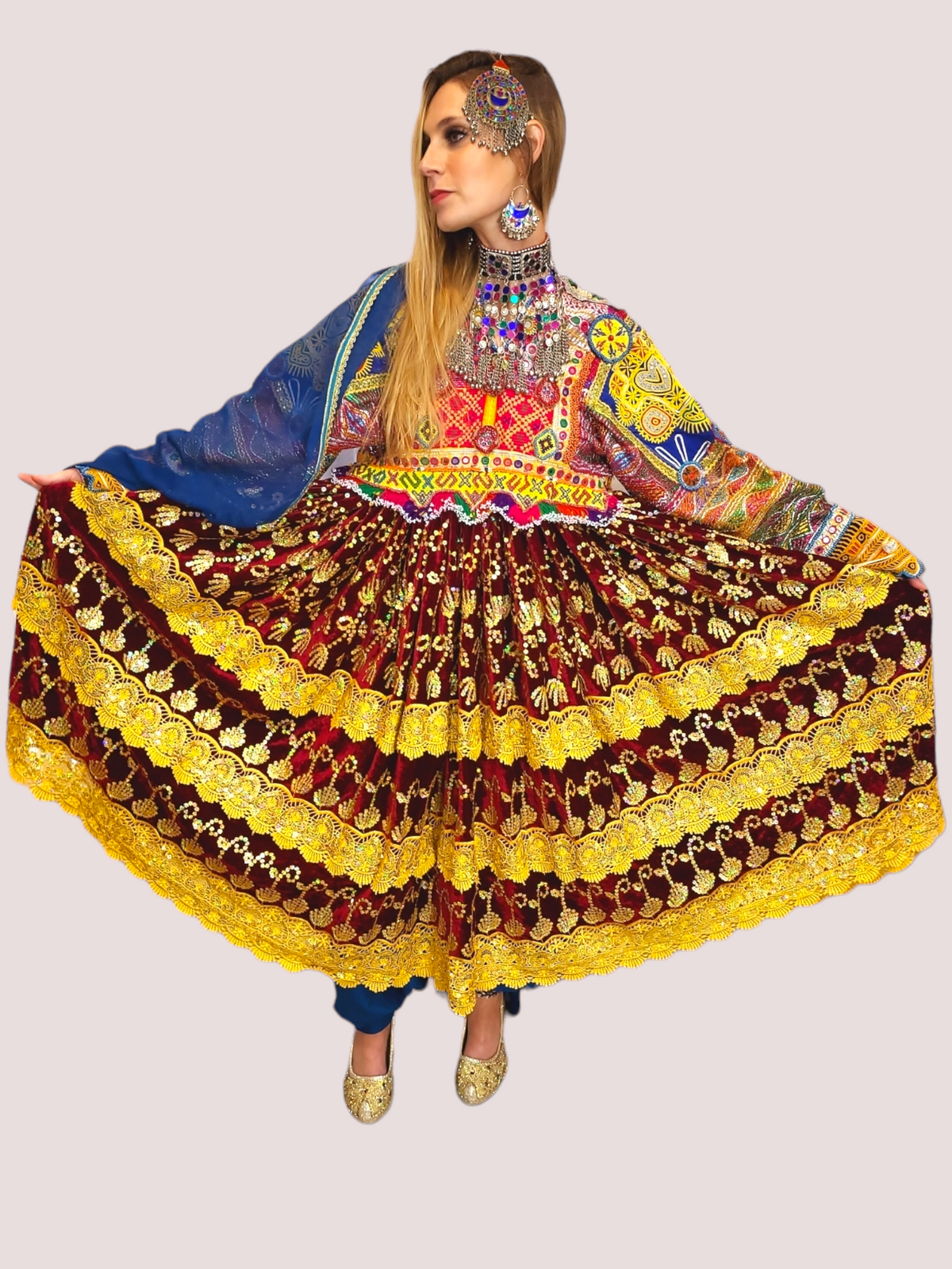 Golden Sequin Vintage Kuchi Dress