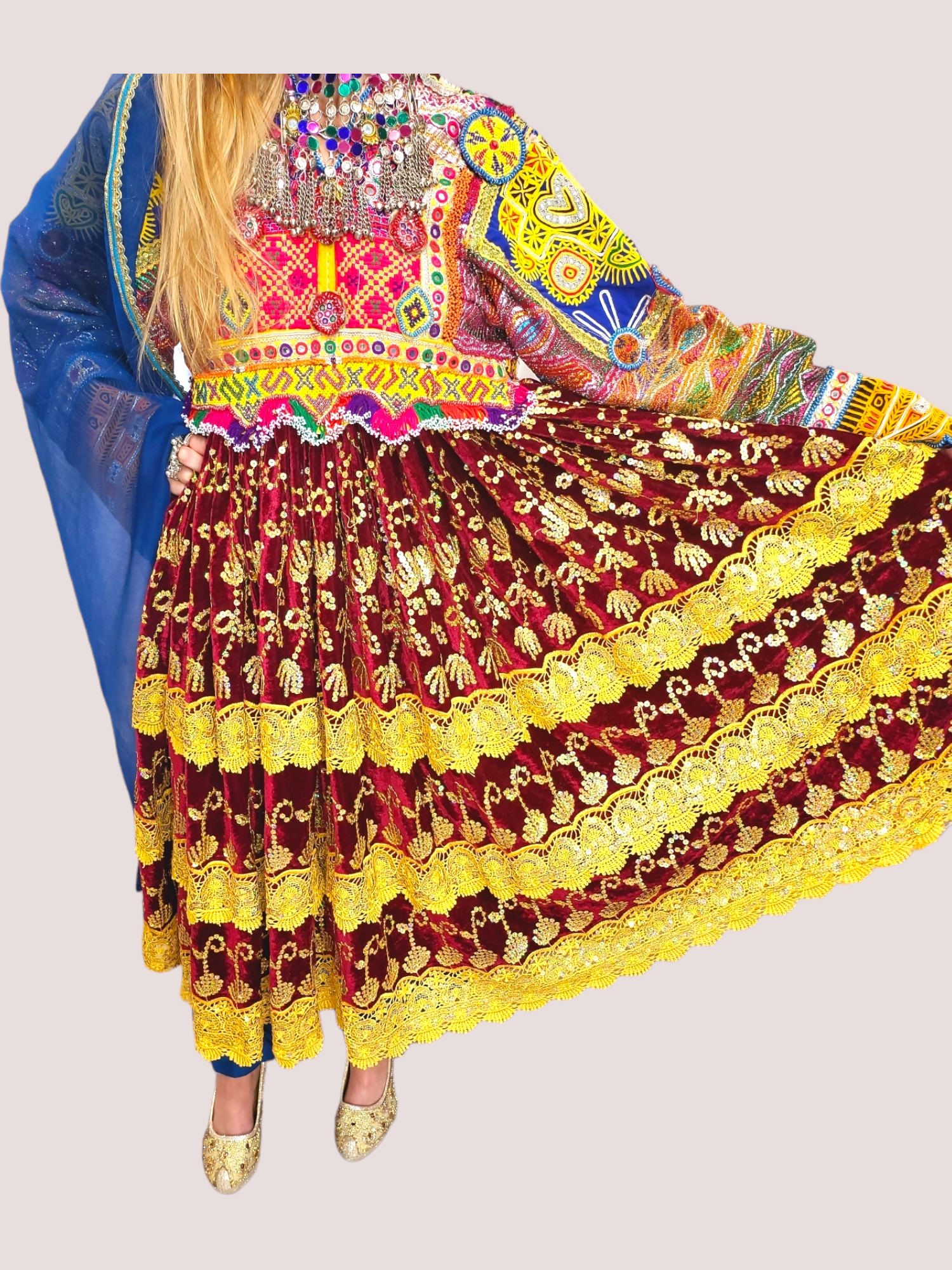 Golden Sequin Vintage Kuchi Dress