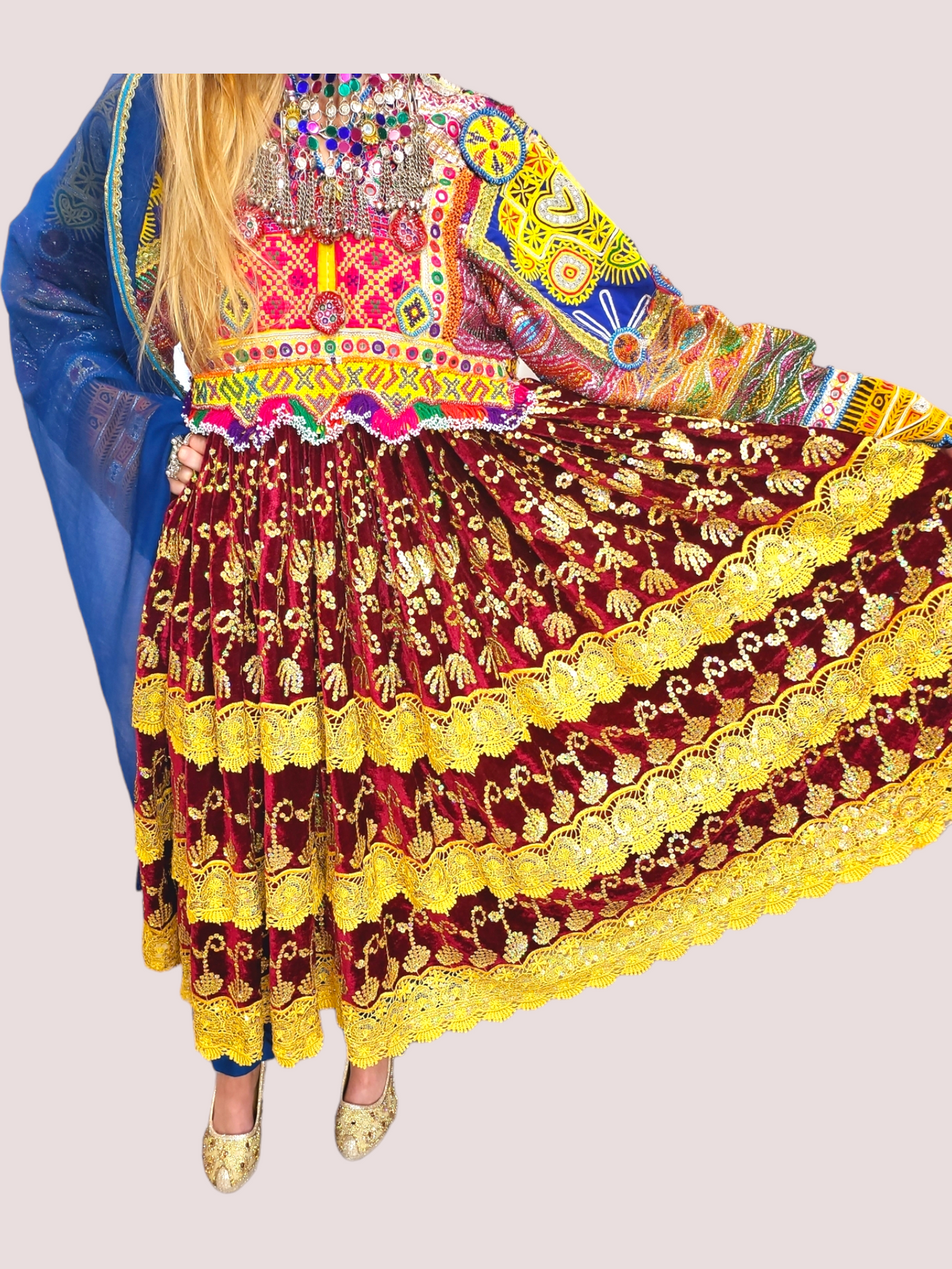 Golden Sequin Vintage Kuchi Dress