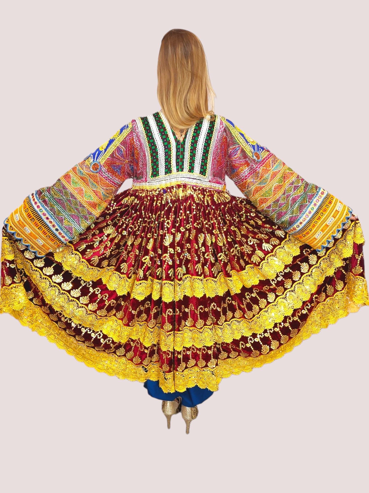 Golden Sequin Vintage Kuchi Dress