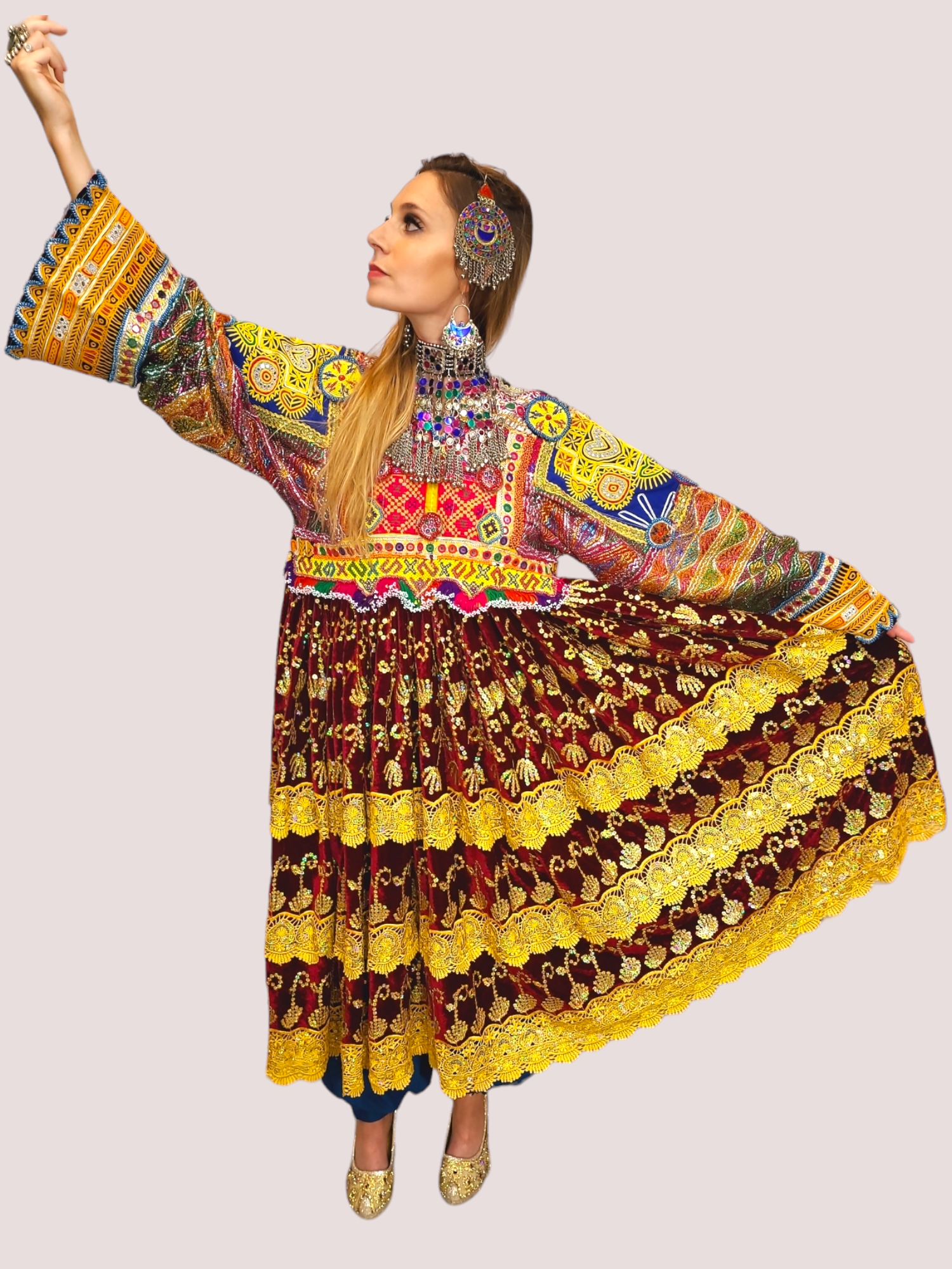 Golden Sequin Vintage Kuchi Dress