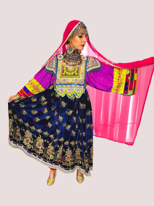 Blue Zari Bakhmal Kuchi Dress