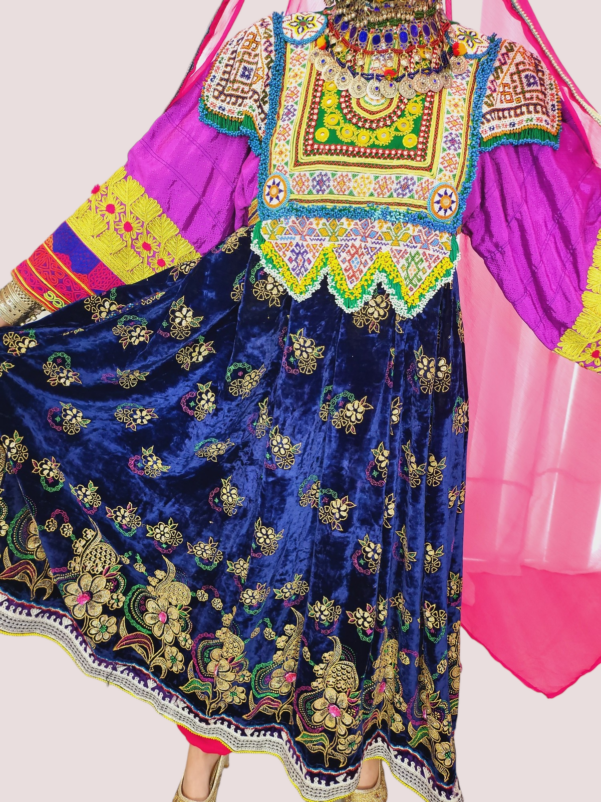 Blue Zari Bakhmal Kuchi Dress