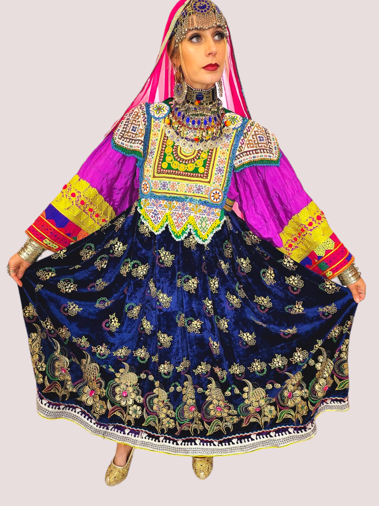 Blue Zari Bakhmal Kuchi Dress