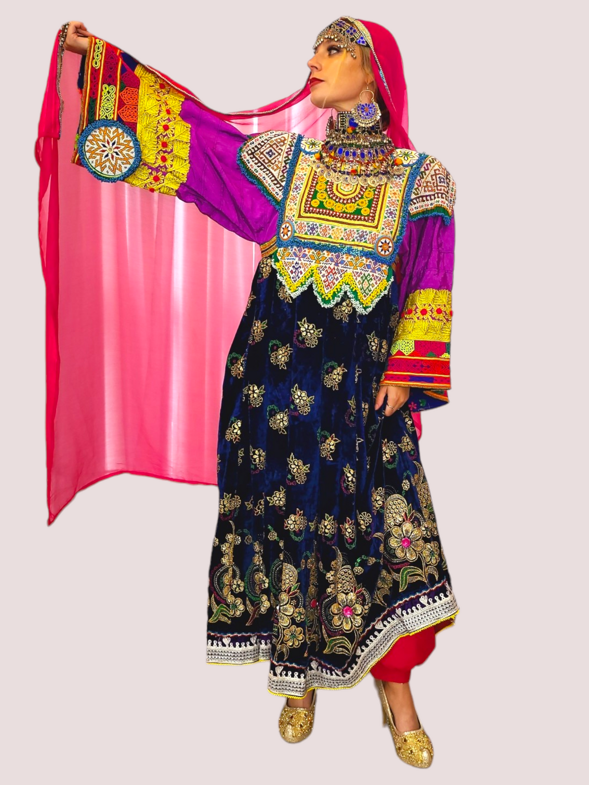 Blue Zari Bakhmal Kuchi Dress