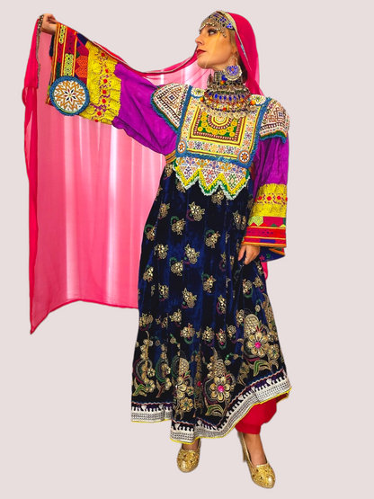 Blue Zari Bakhmal Kuchi Dress