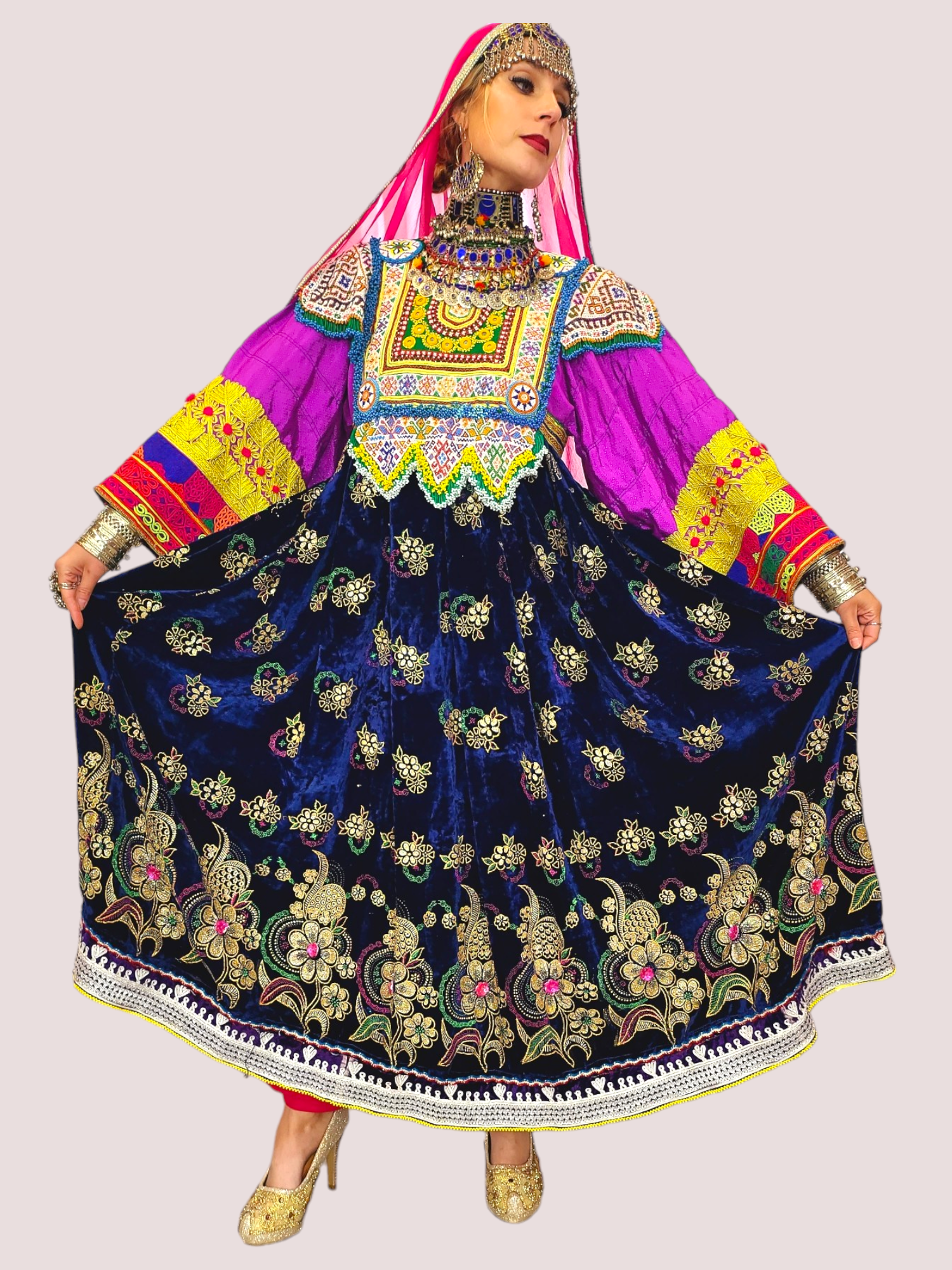 Blue Zari Bakhmal Kuchi Dress