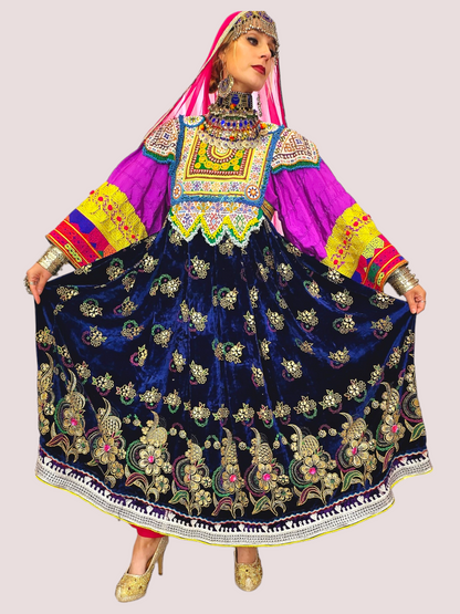 Blue Zari Bakhmal Kuchi Dress