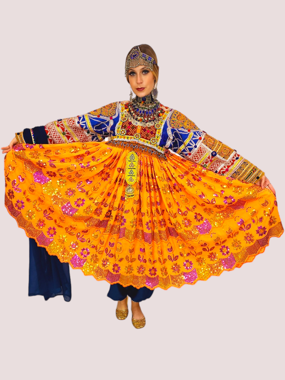 Orange sequin Kuchi Dress