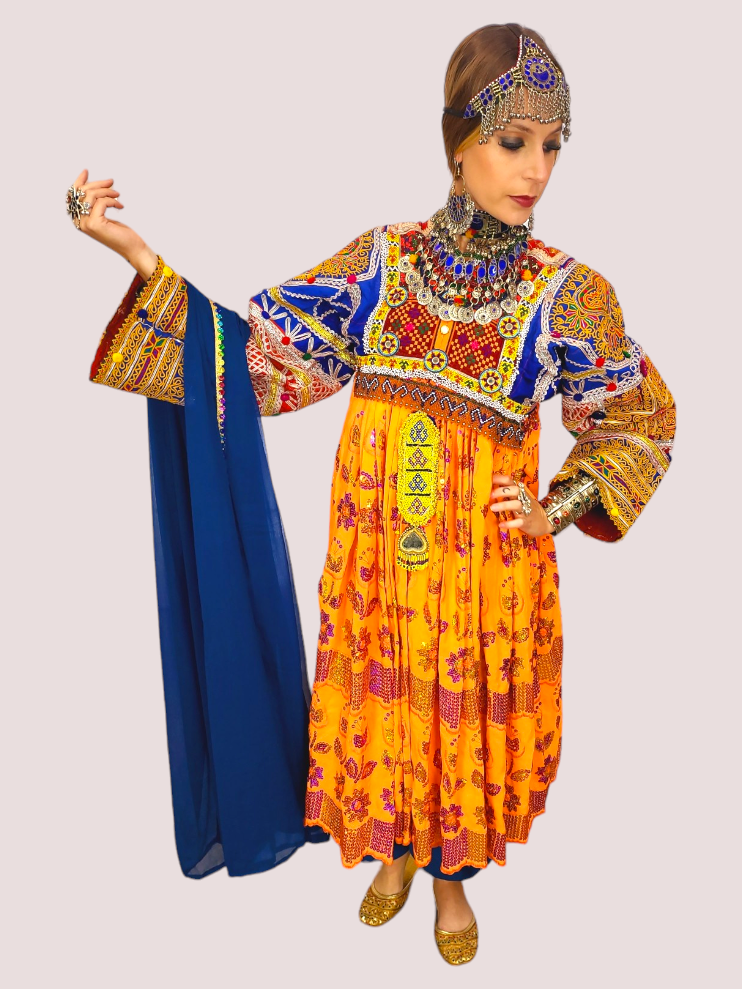 Orange sequin Kuchi Dress