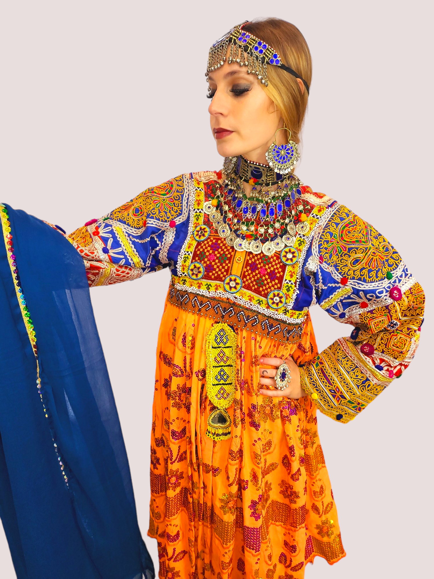 Orange sequin Kuchi Dress