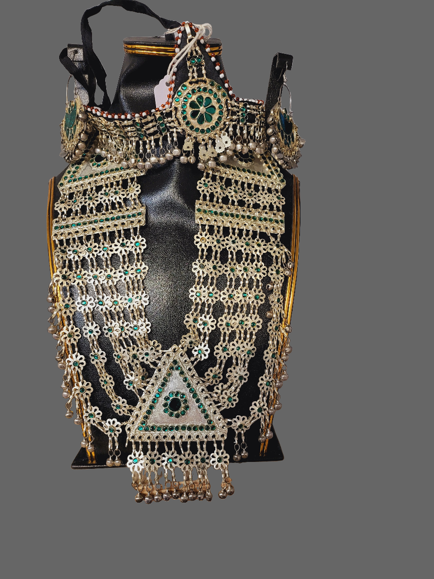 Silver Chain Green Afghan Jewellery Set