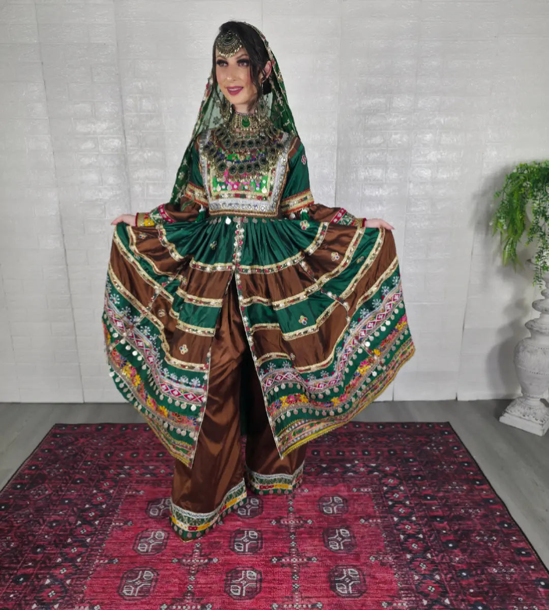 Brown/Green Split Dress