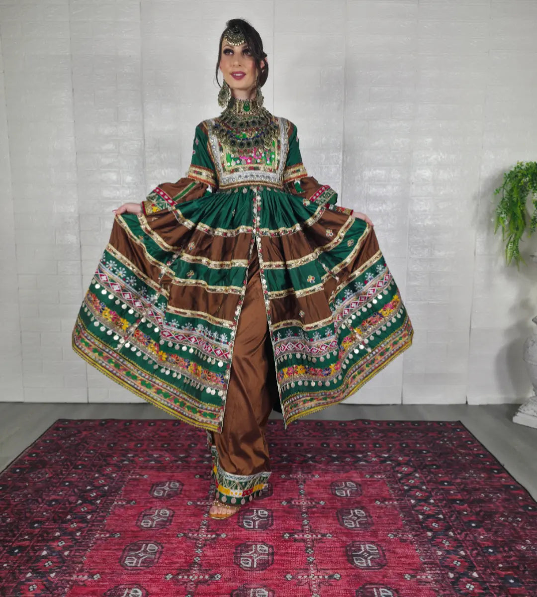 Brown/Green Split Dress