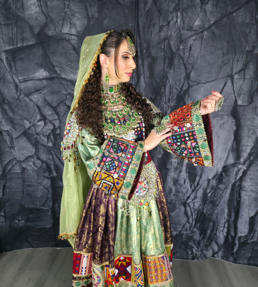 Pista/Purple Banaras Dress