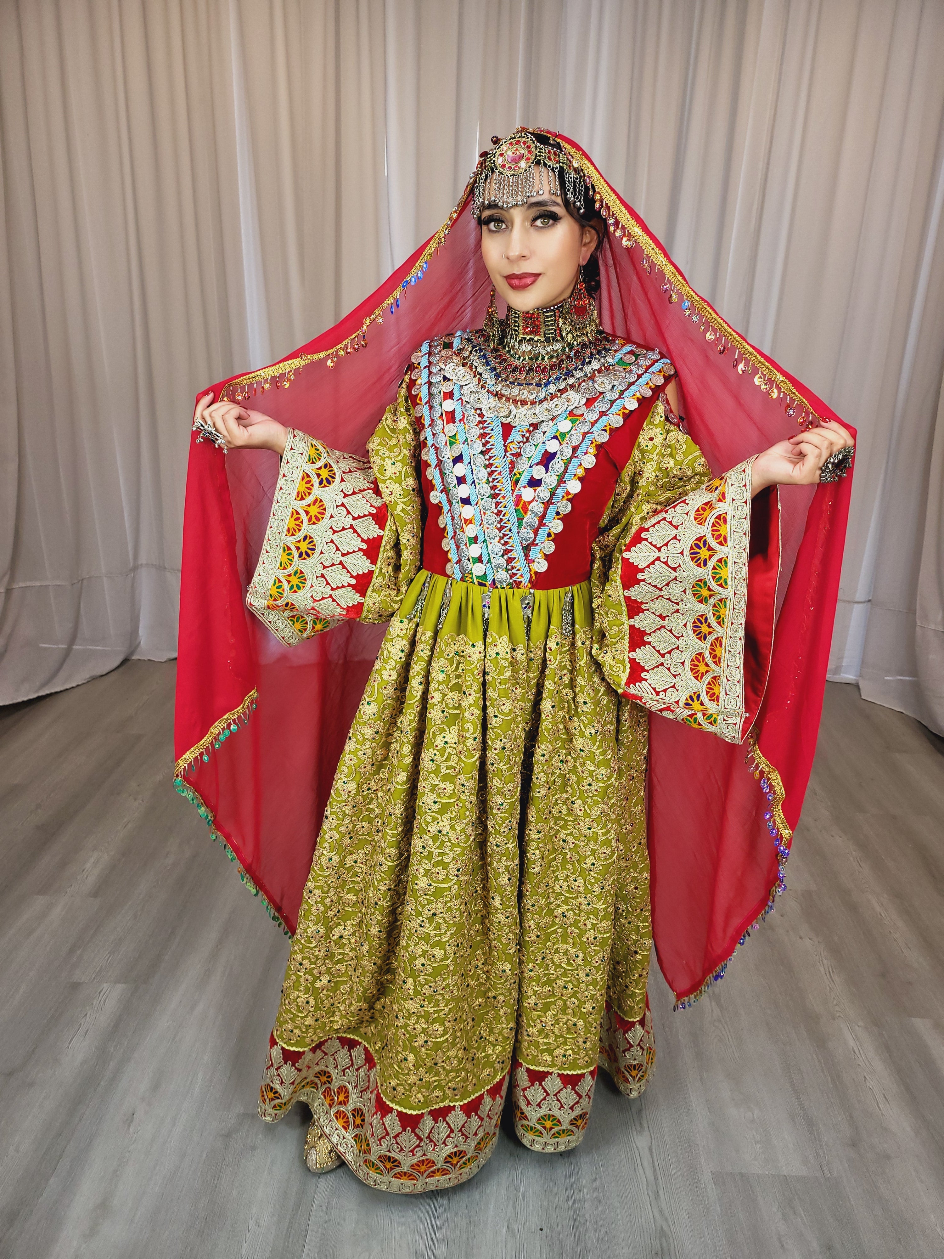 Pista Afghan Dress with Gems Fabric