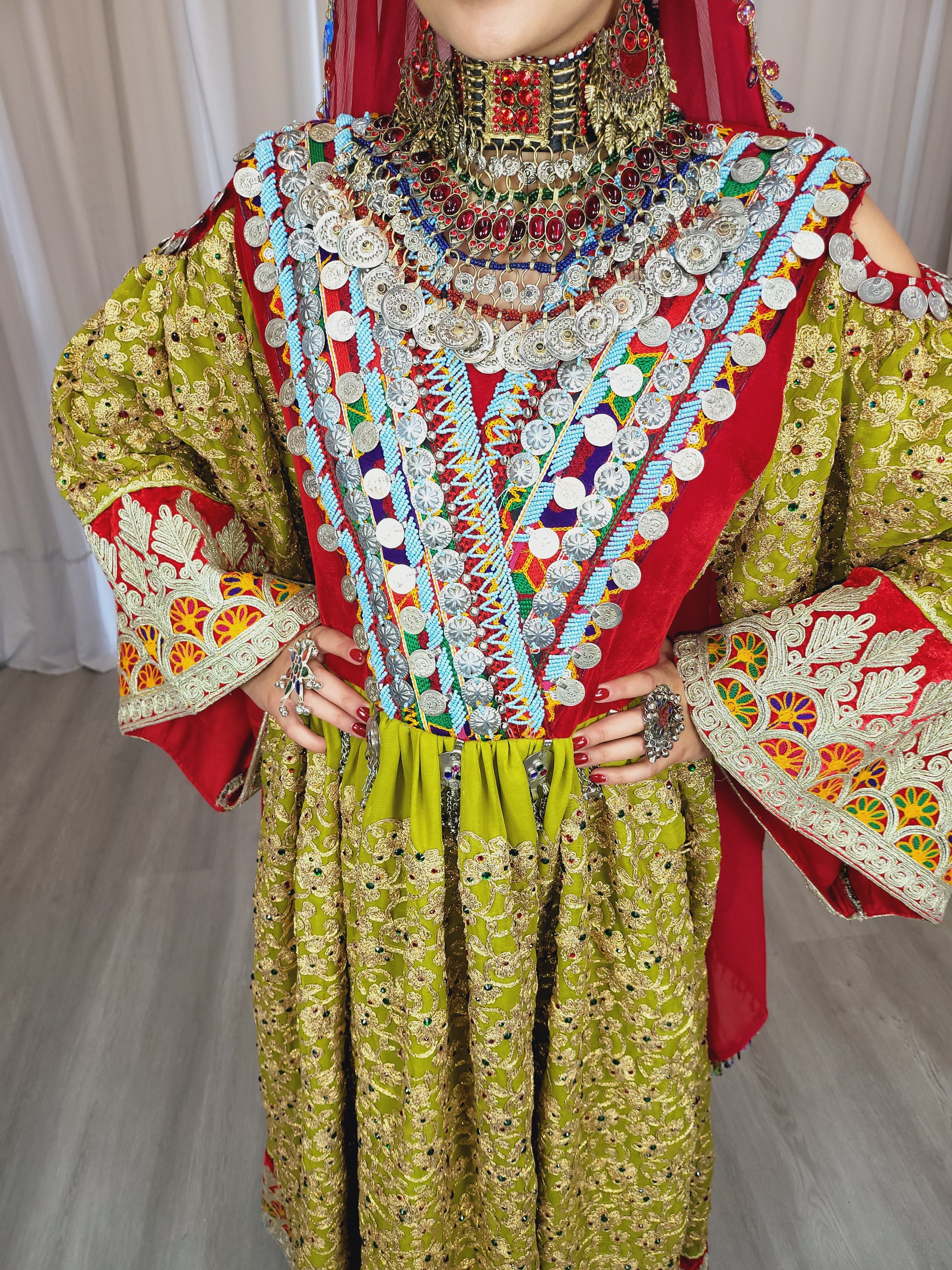 Pista Afghan Dress with Gems Fabric