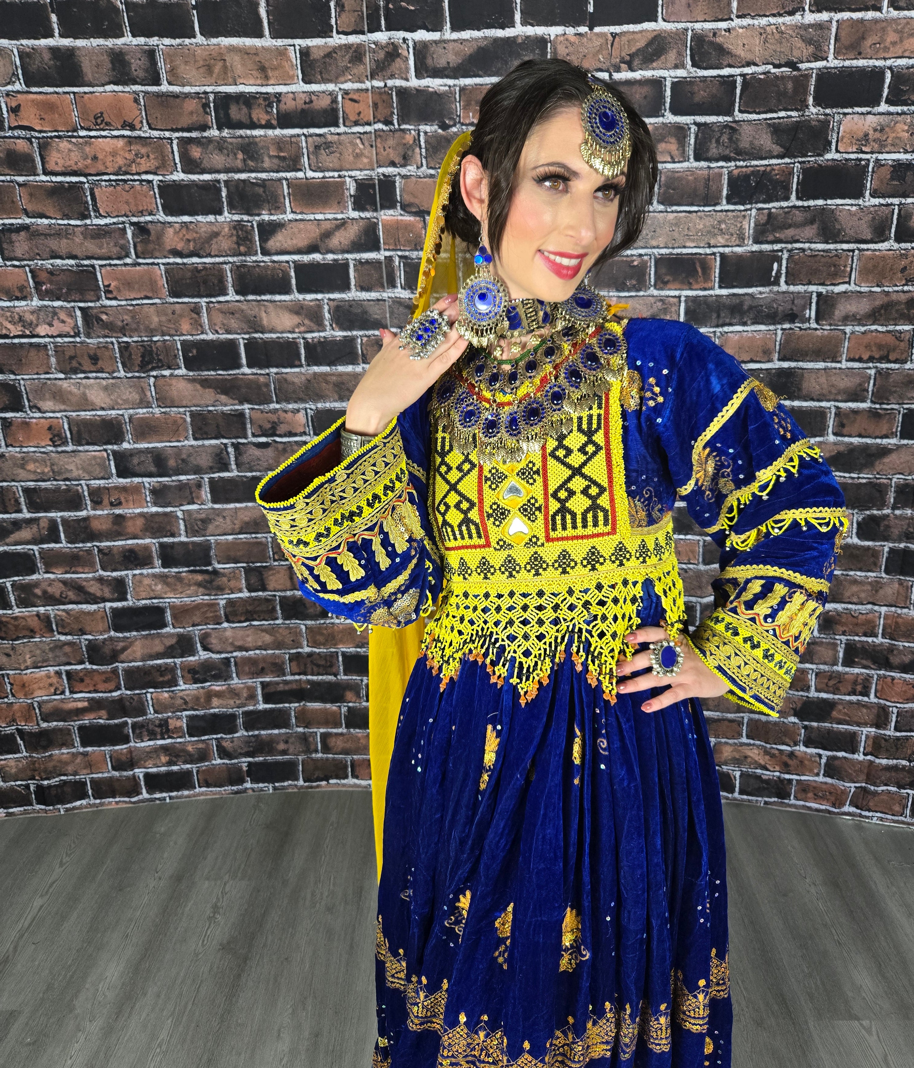 Blue Zari Bakhmal Dress