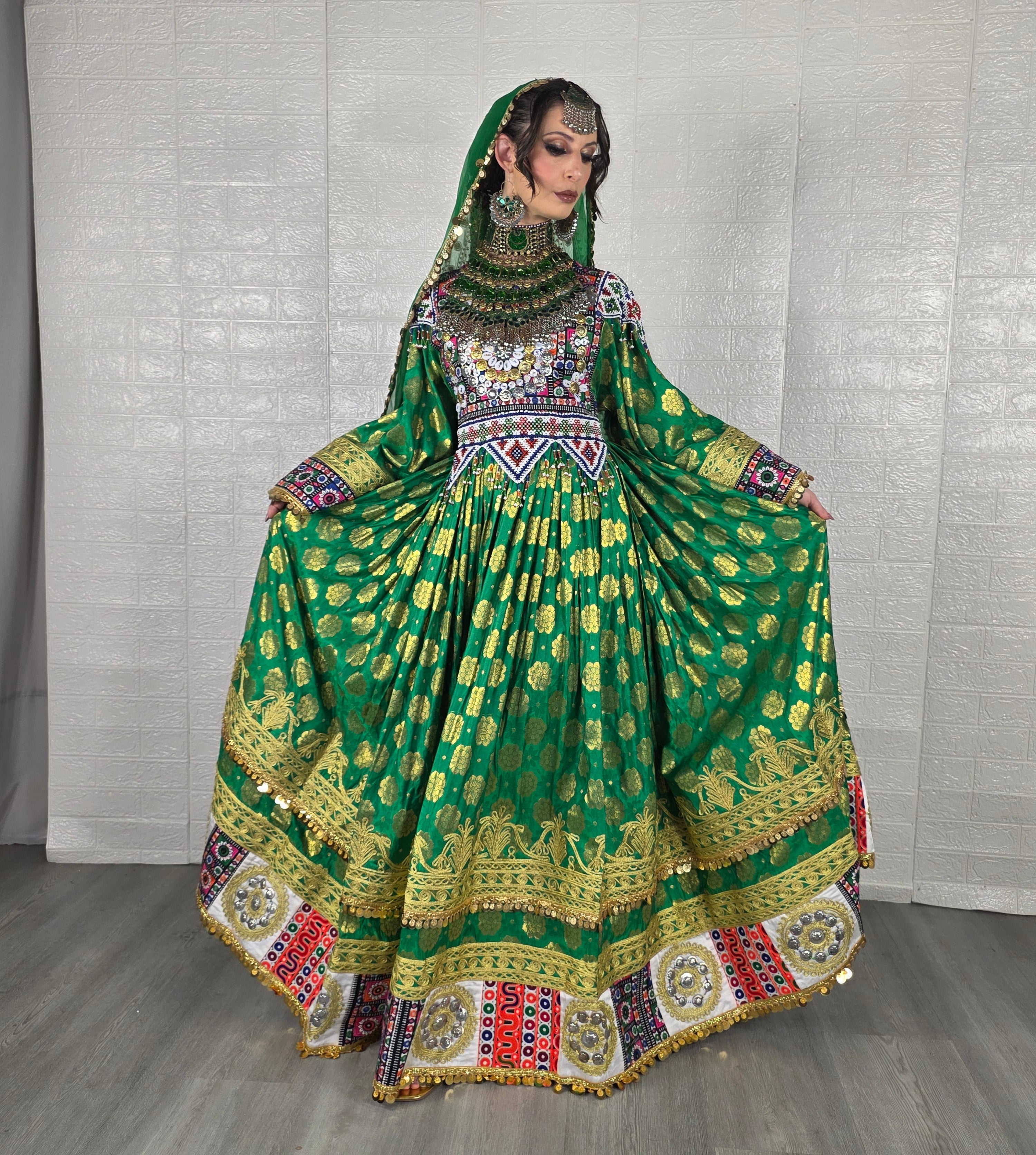 Green Banaras Plate Dress