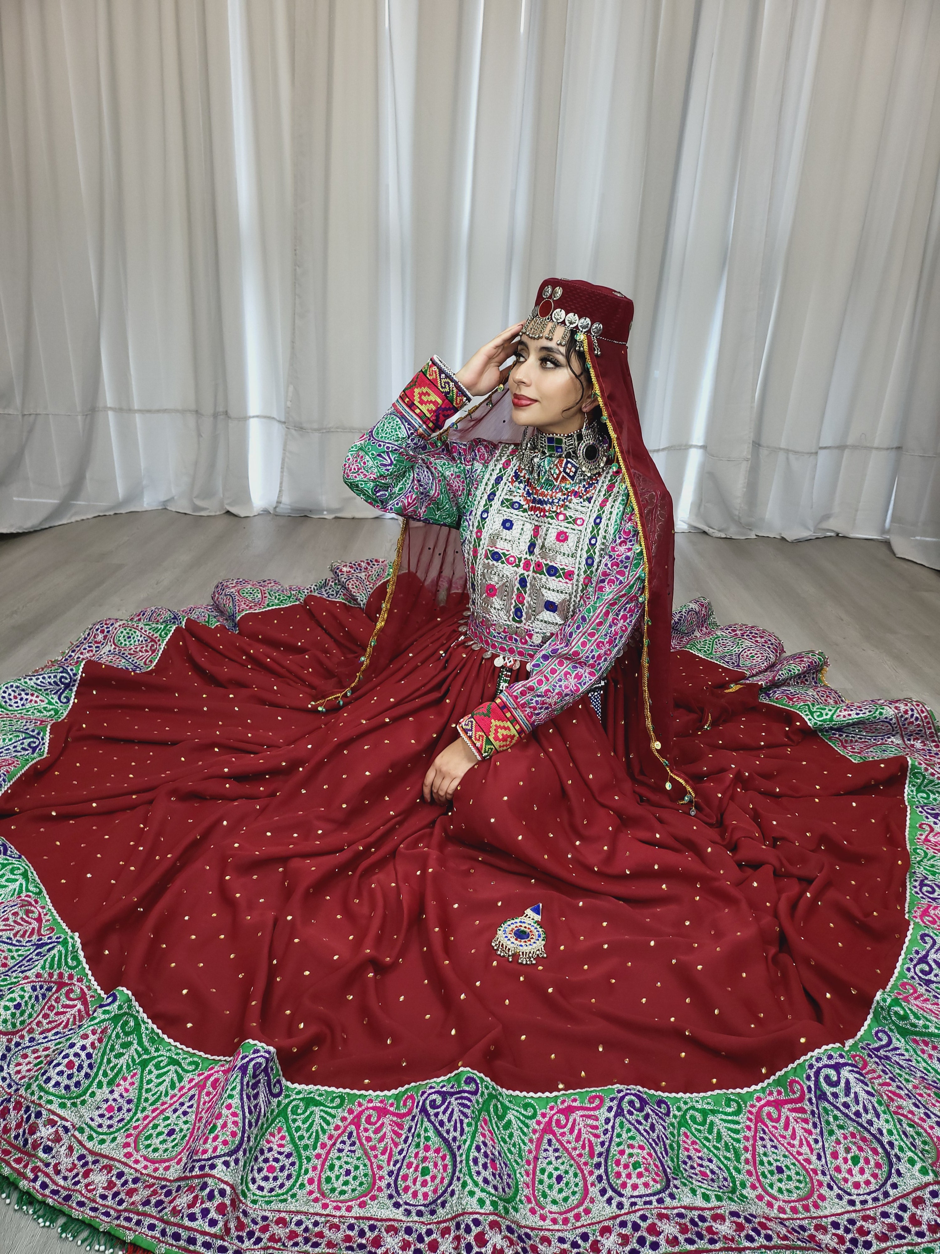 Maroon Bridal Afghan Dress