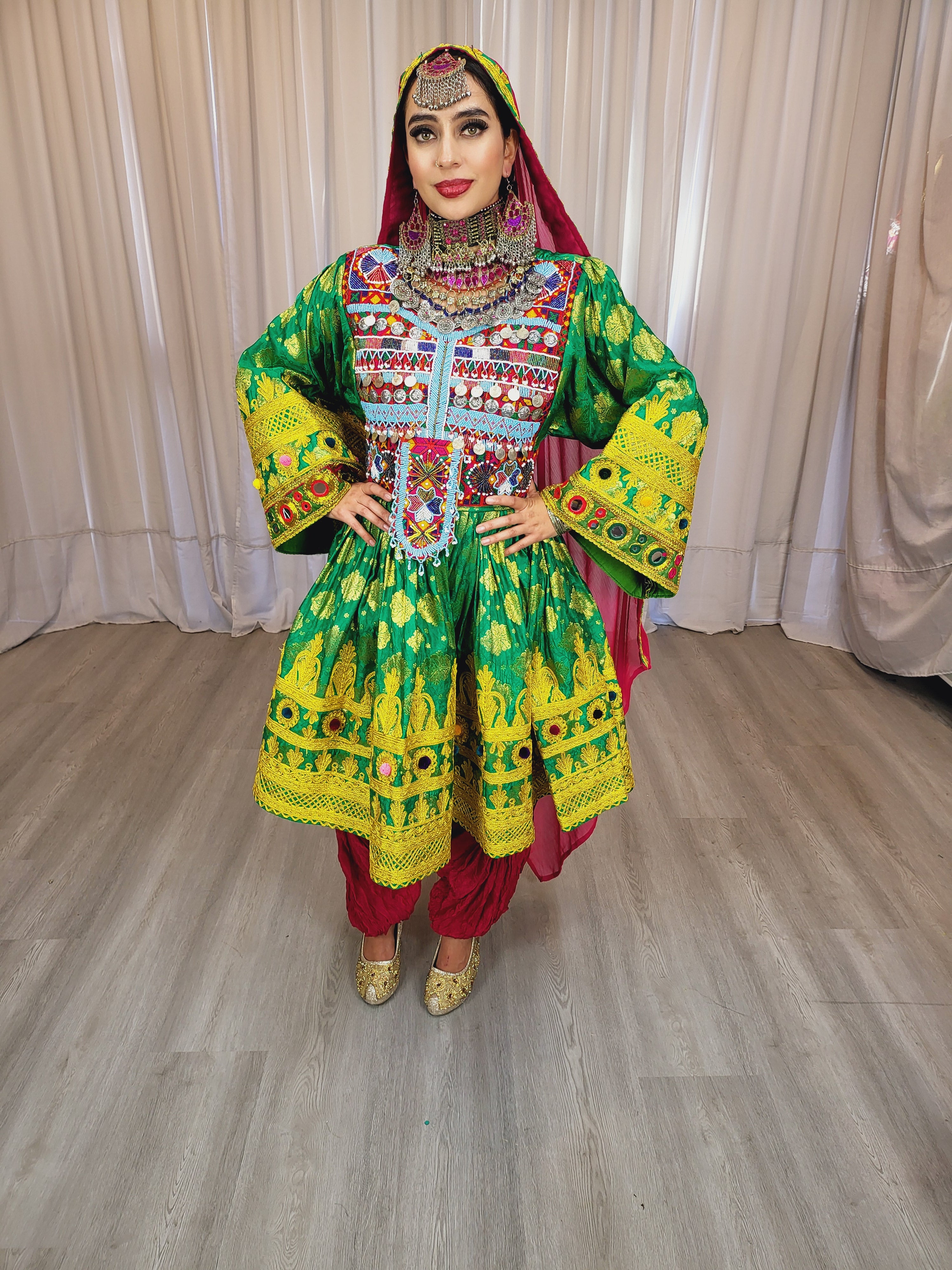 Green Banaras Cherma Dozi Dress