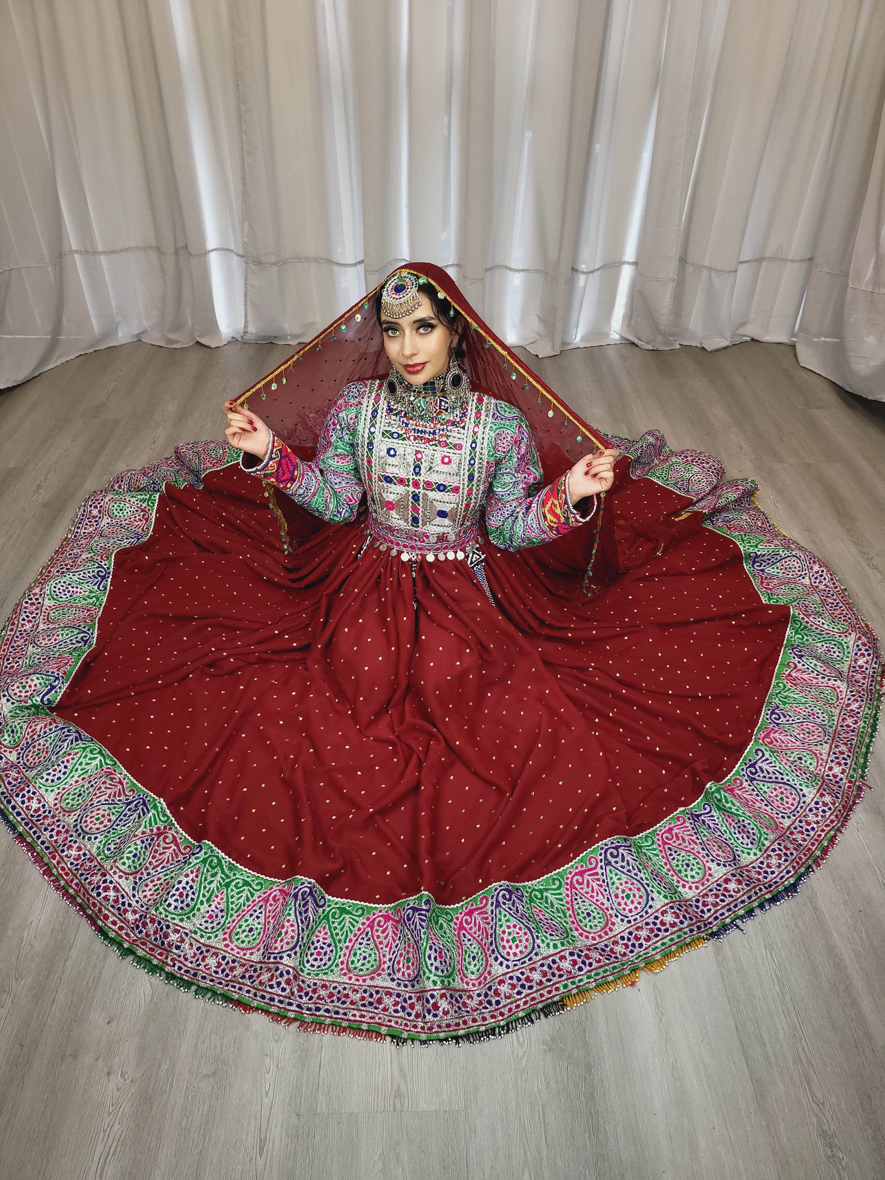 Maroon Bridal Afghan Dress