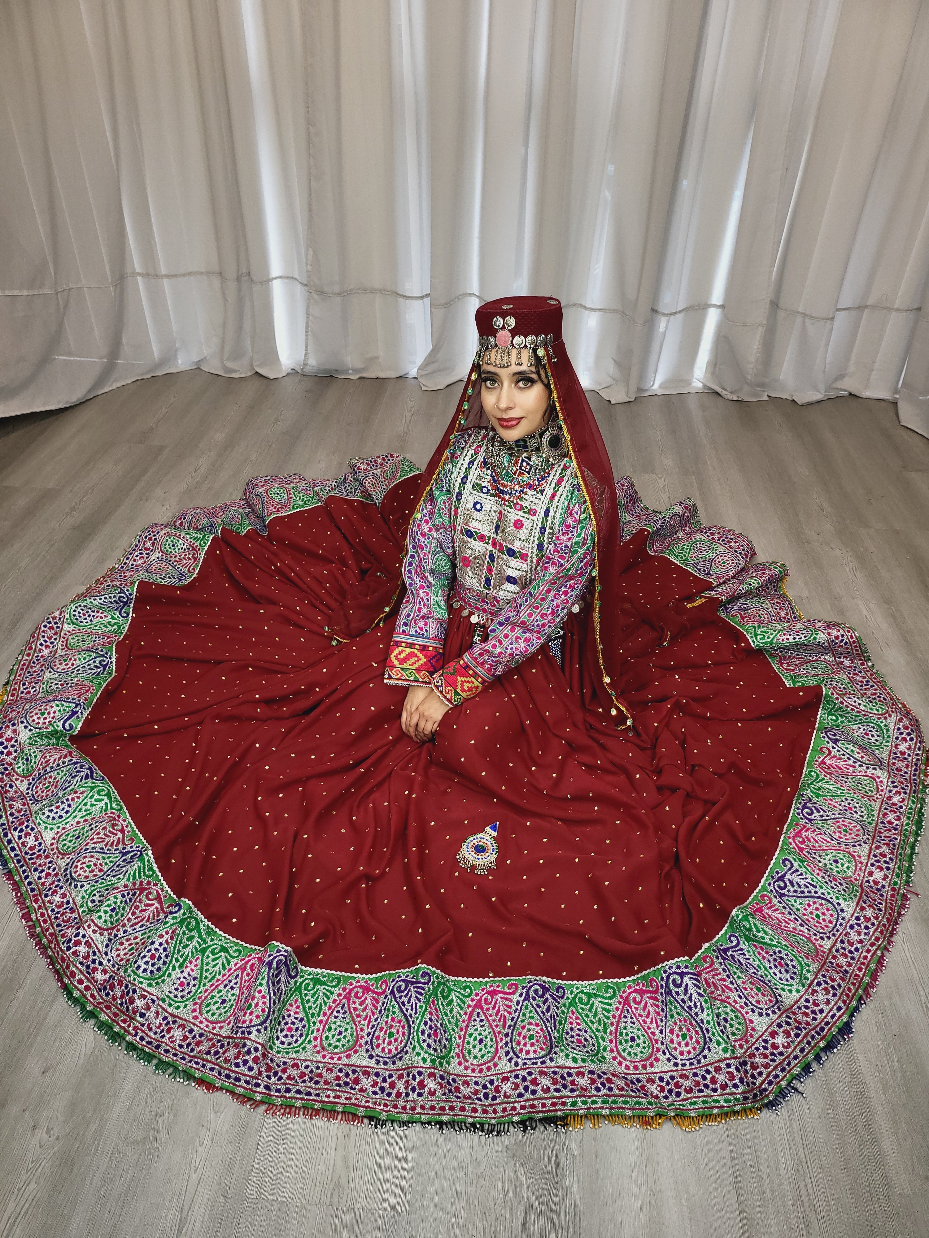 Maroon Bridal Afghan Dress