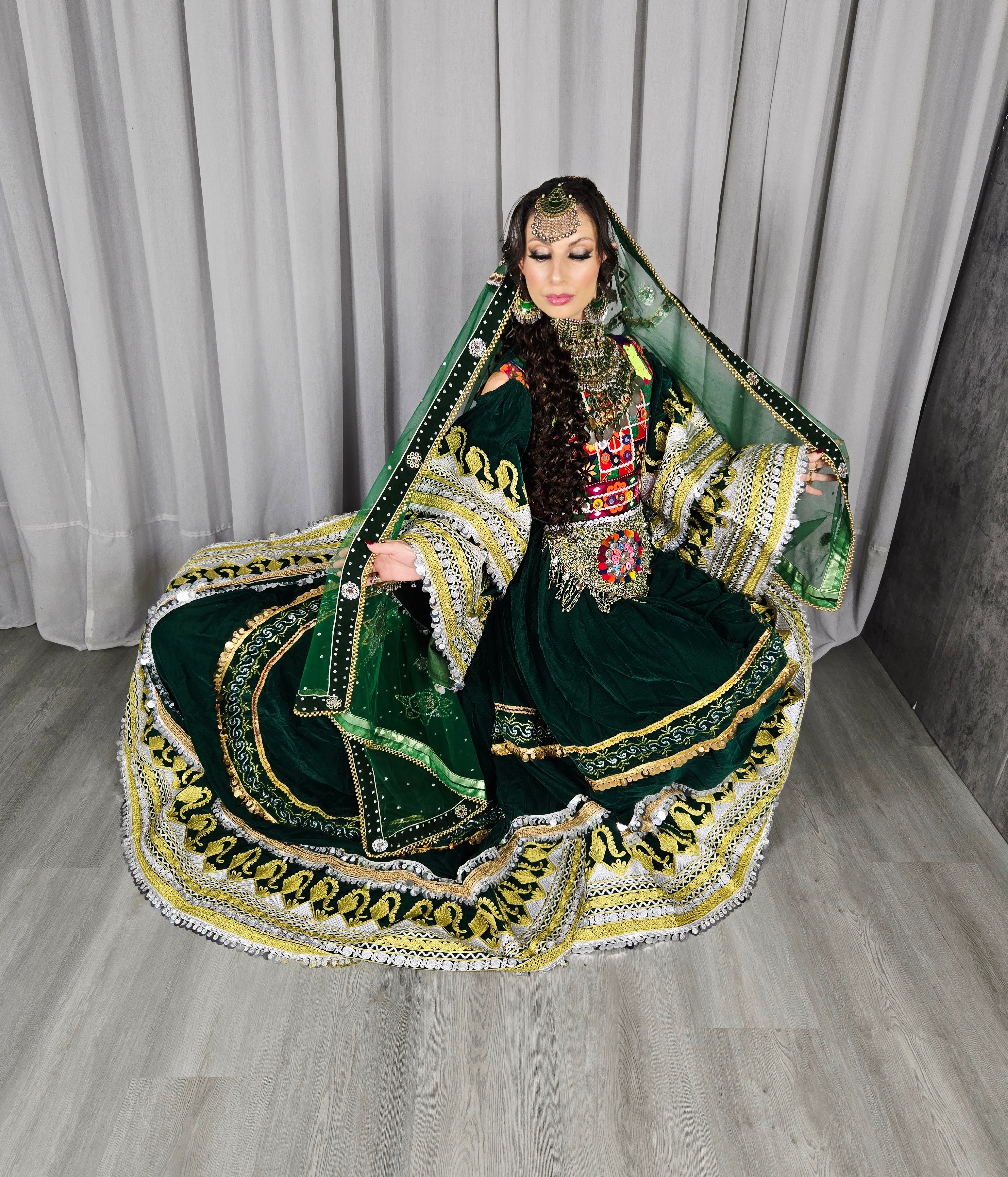 Green Bakhmal Bridal Dress