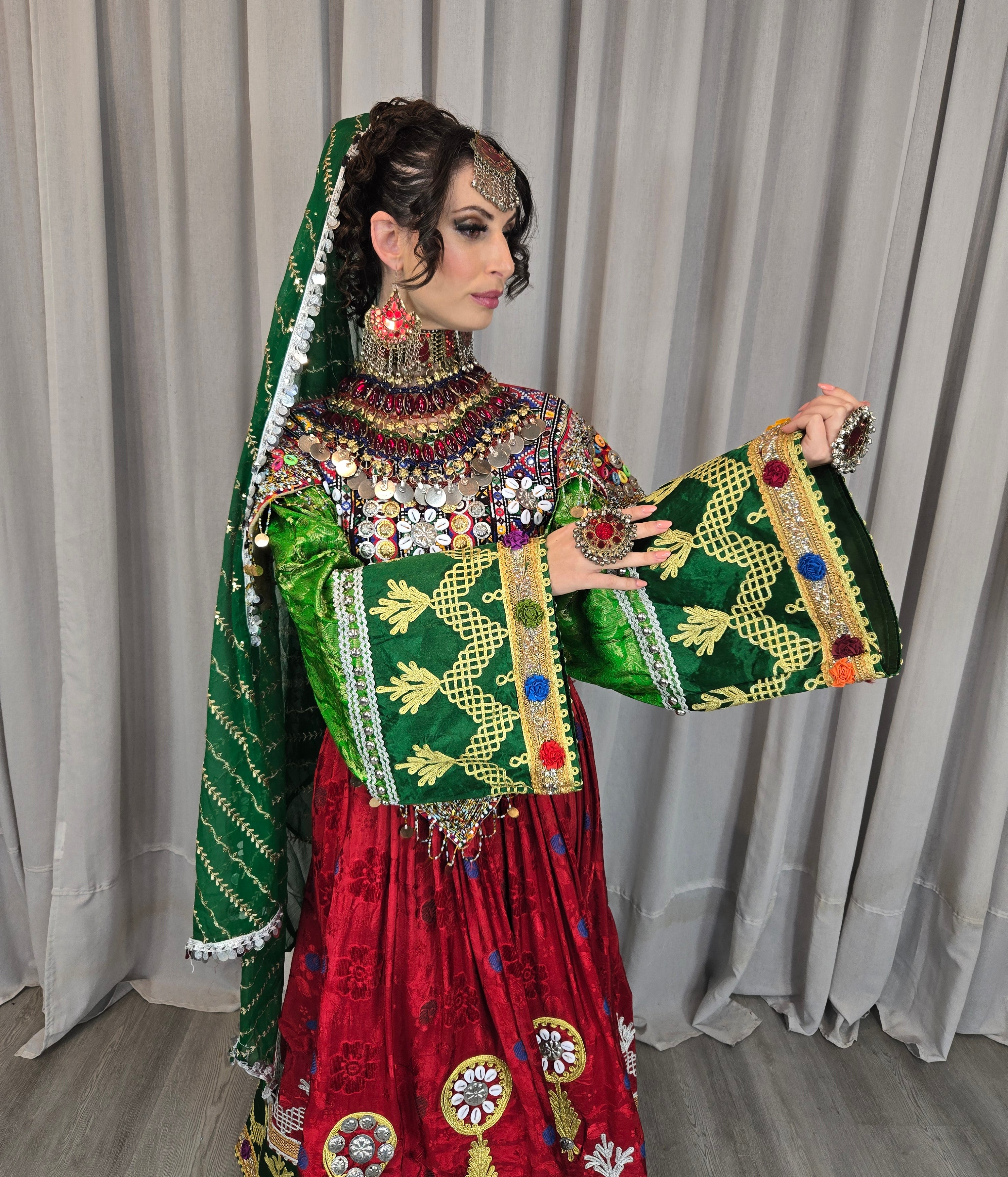 Red/Green Gule Bakhmal Dress