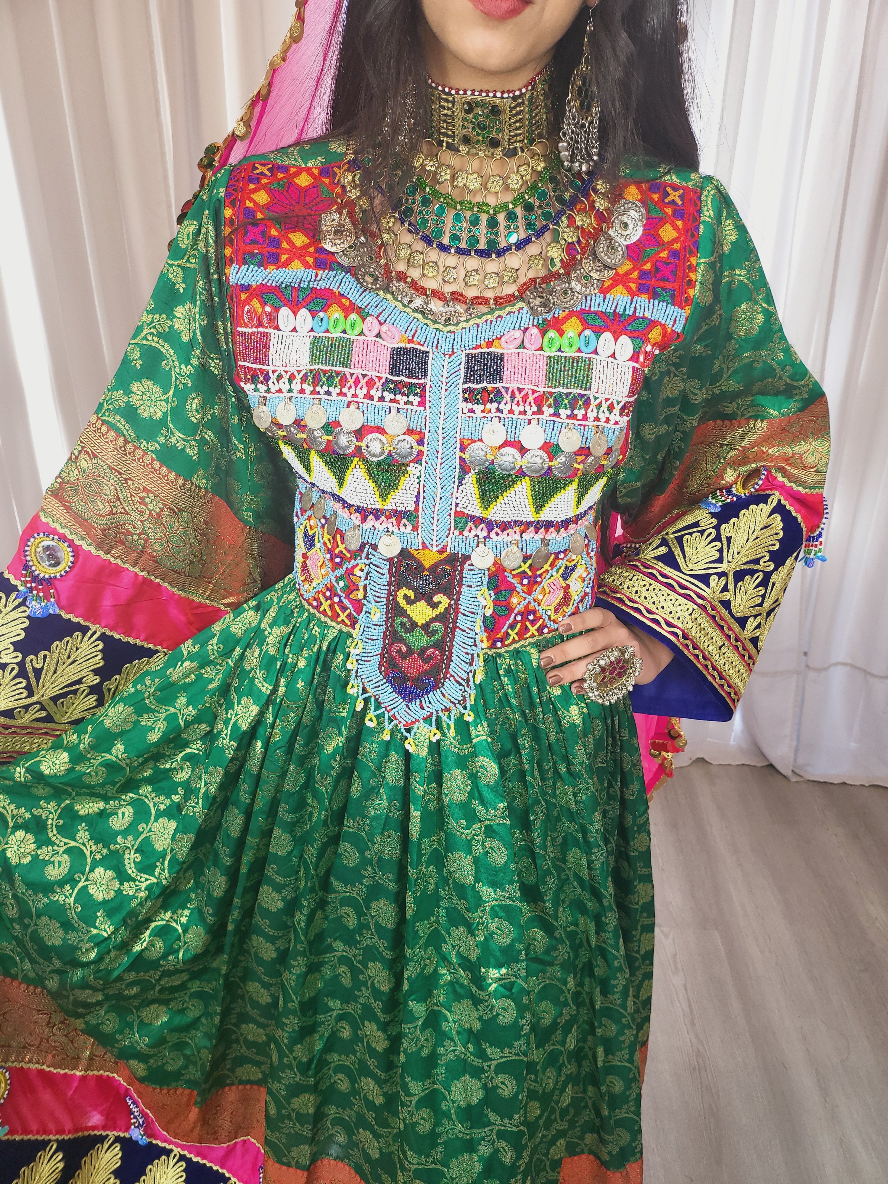 Green Pink Banaras Dress