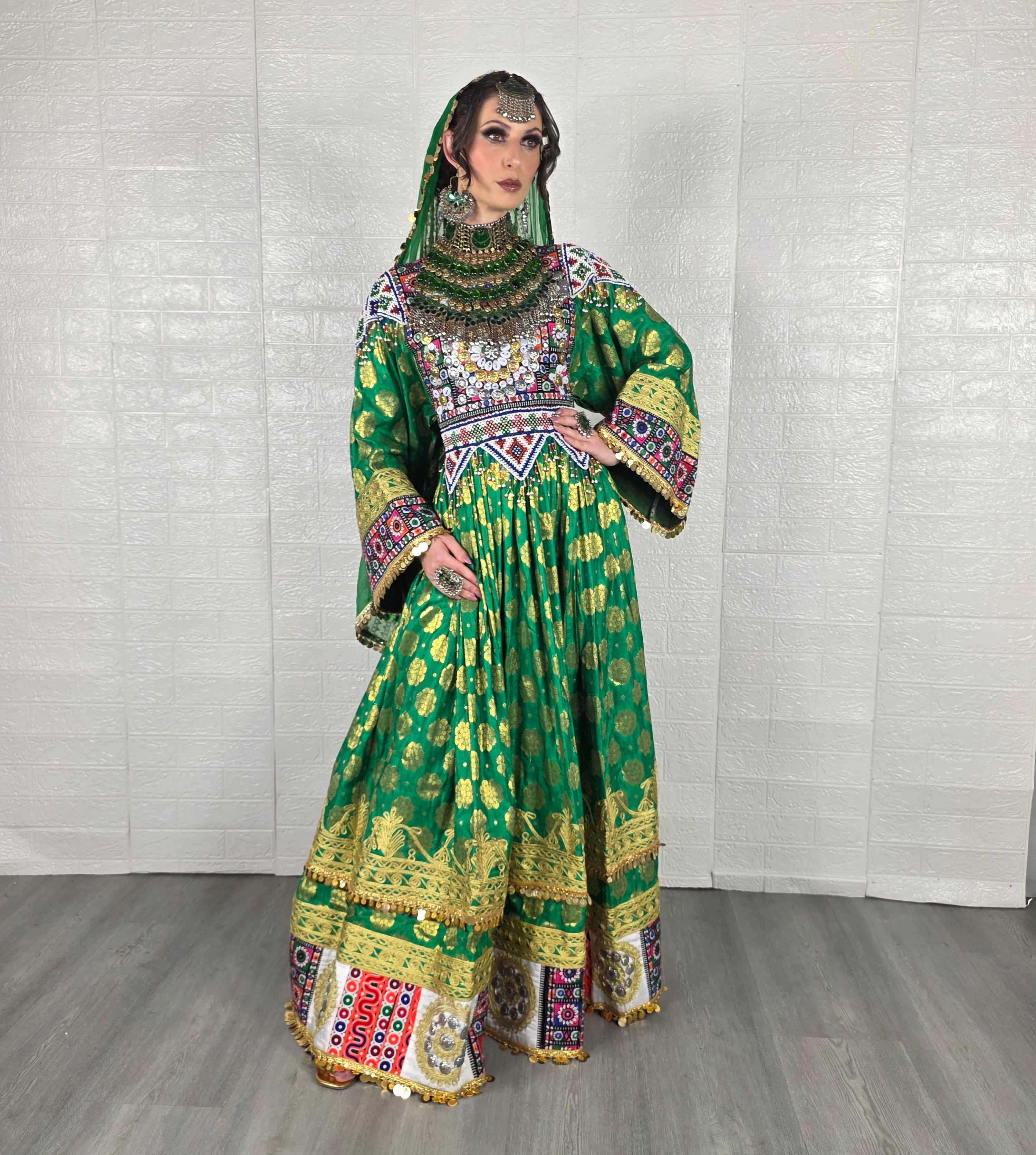 Green Banaras Plate Dress