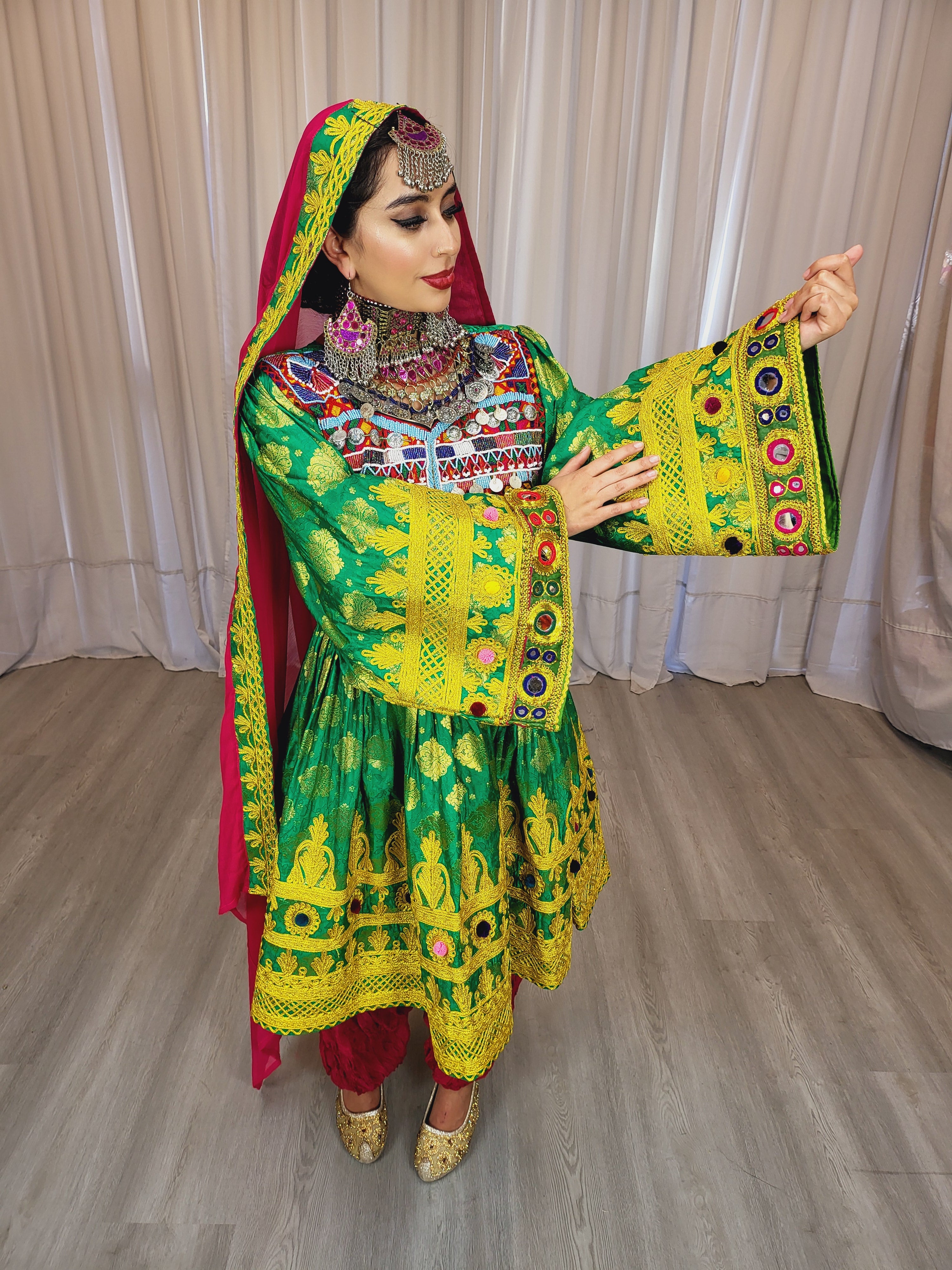 Green Banaras Cherma Dozi Dress
