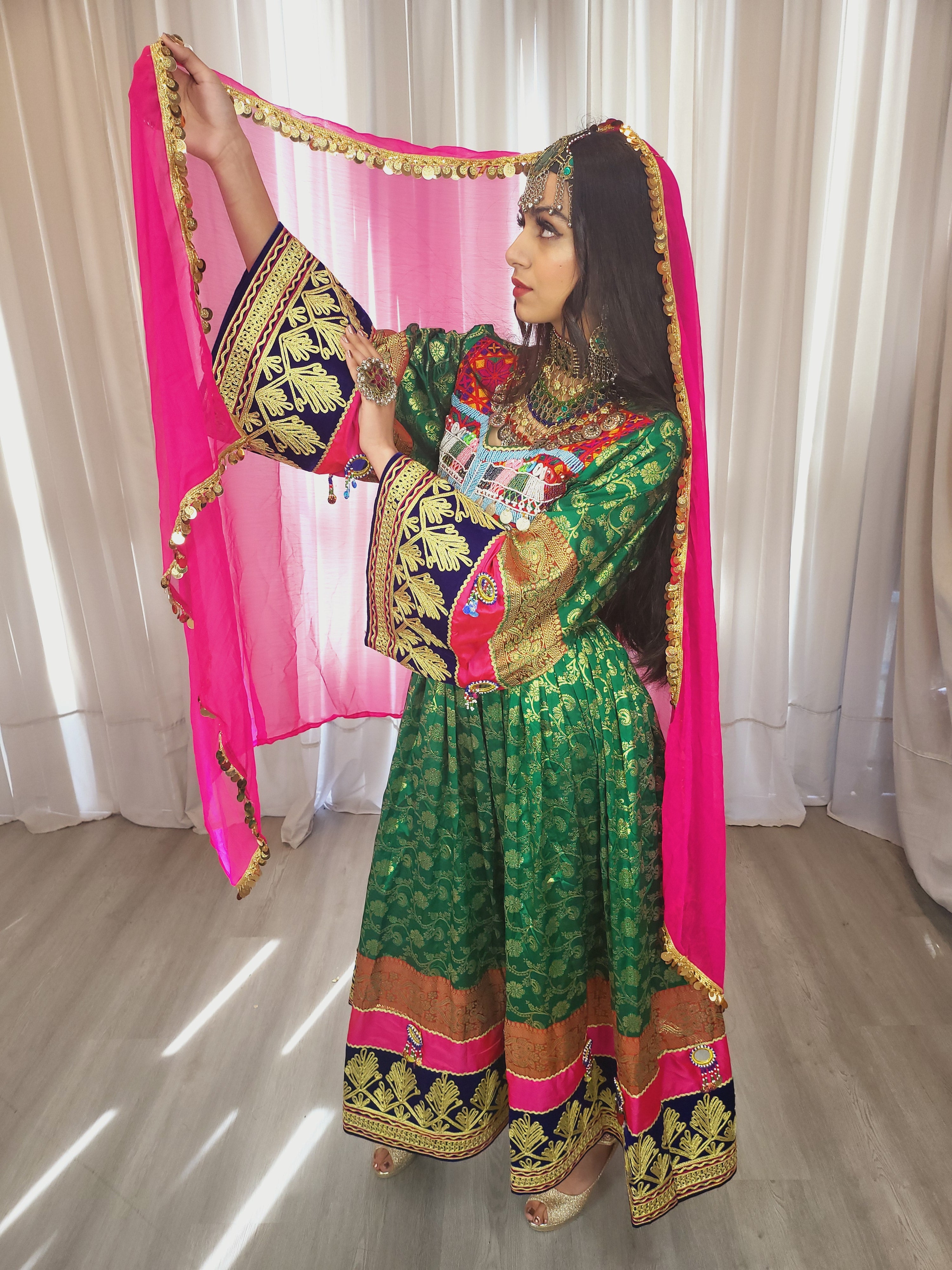 Green Pink Banaras Dress