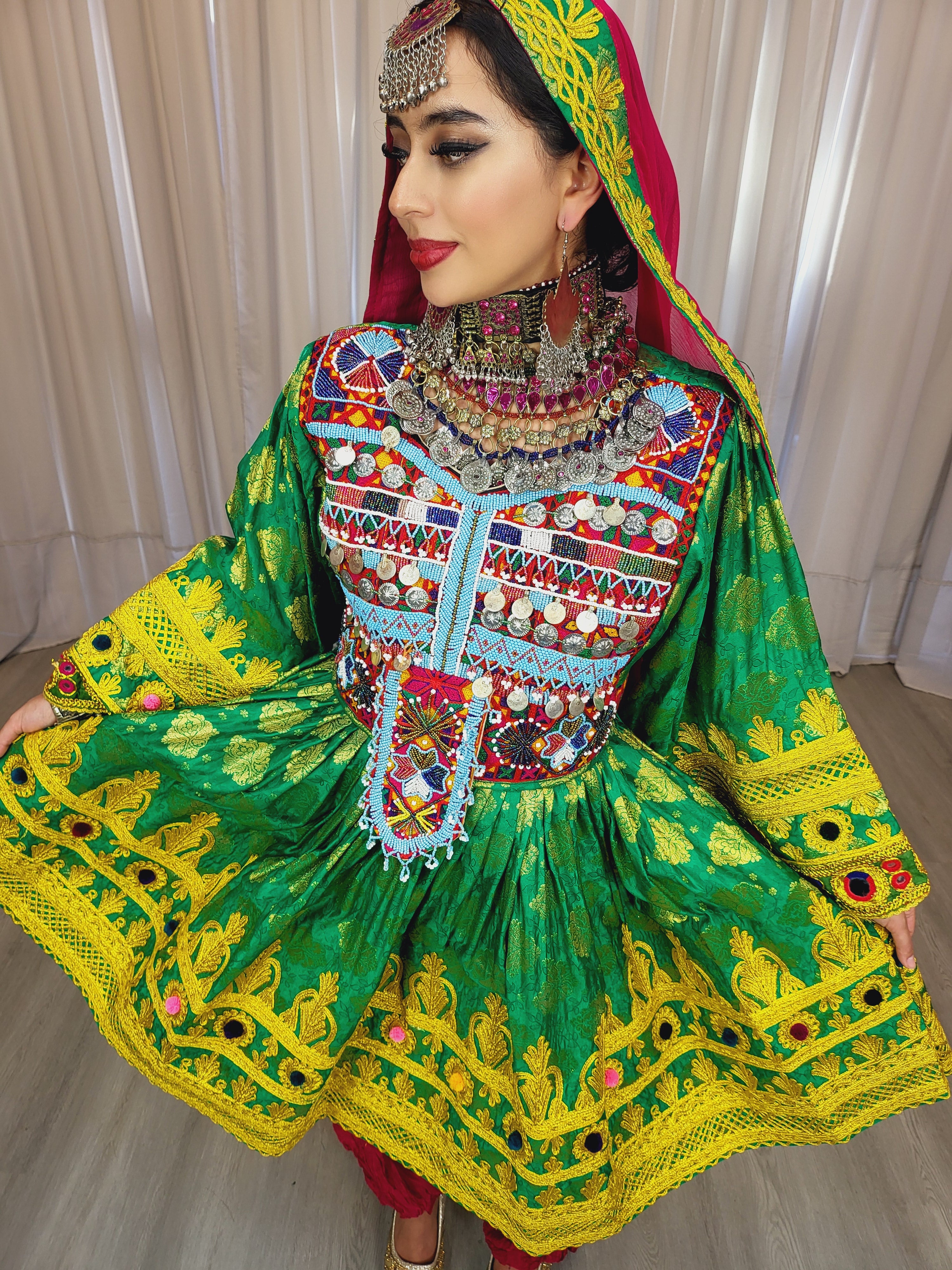 Green Banaras Cherma Dozi Dress