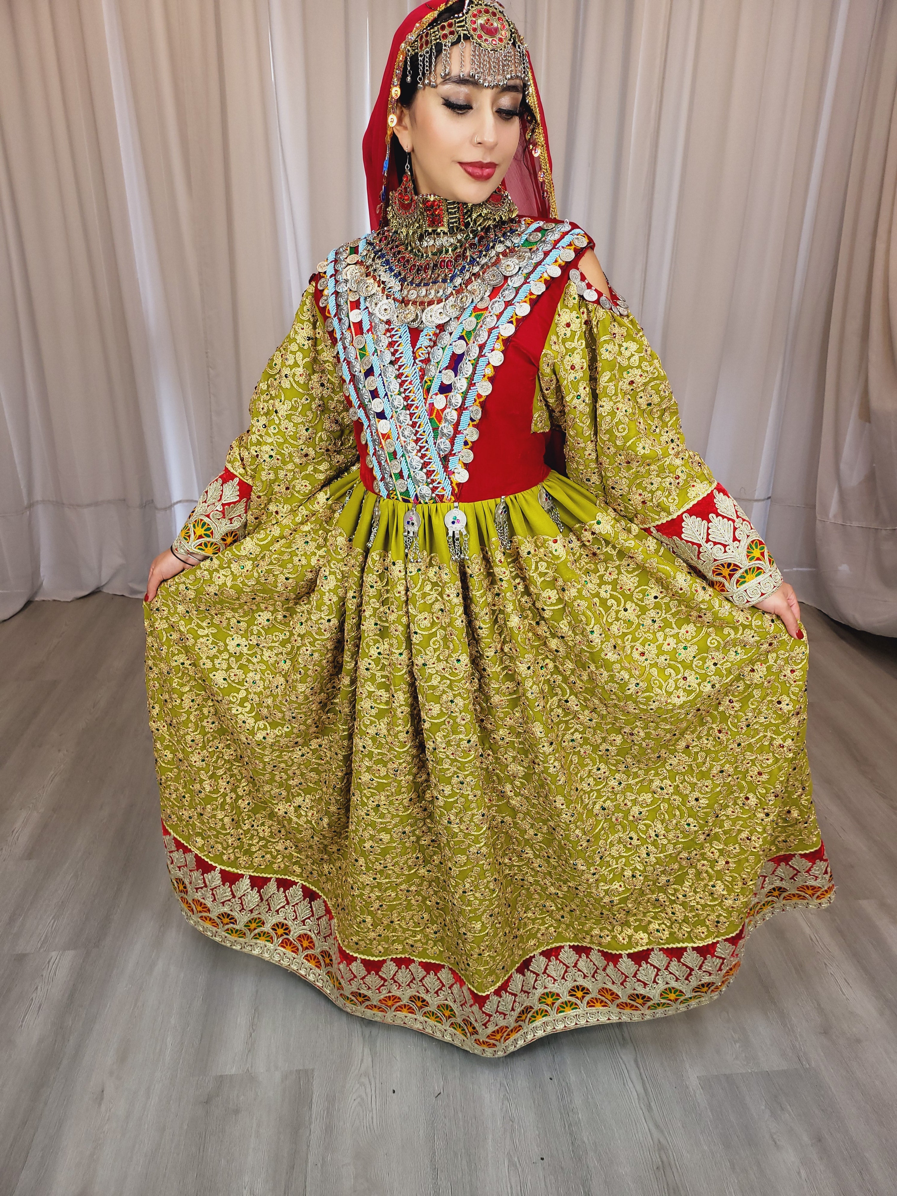 Pista Afghan Dress with Gems Fabric