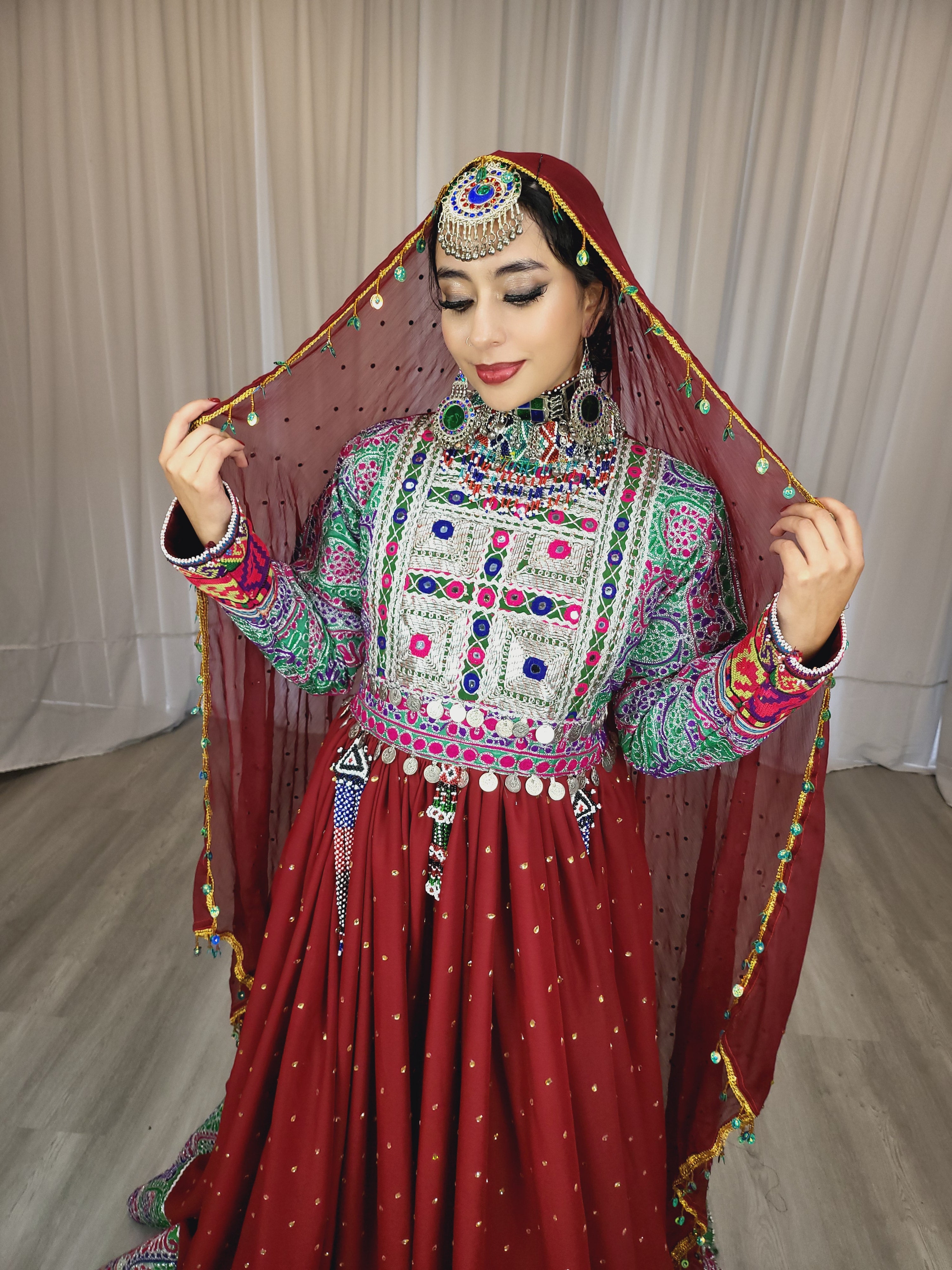 Maroon Bridal Afghan Dress