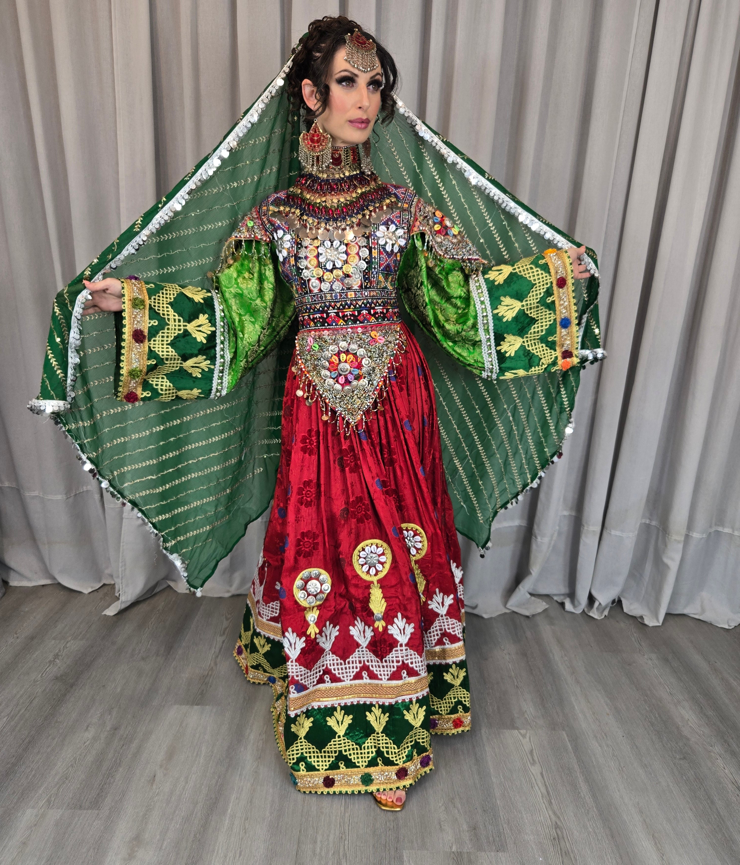 Red/Green Gule Bakhmal Dress