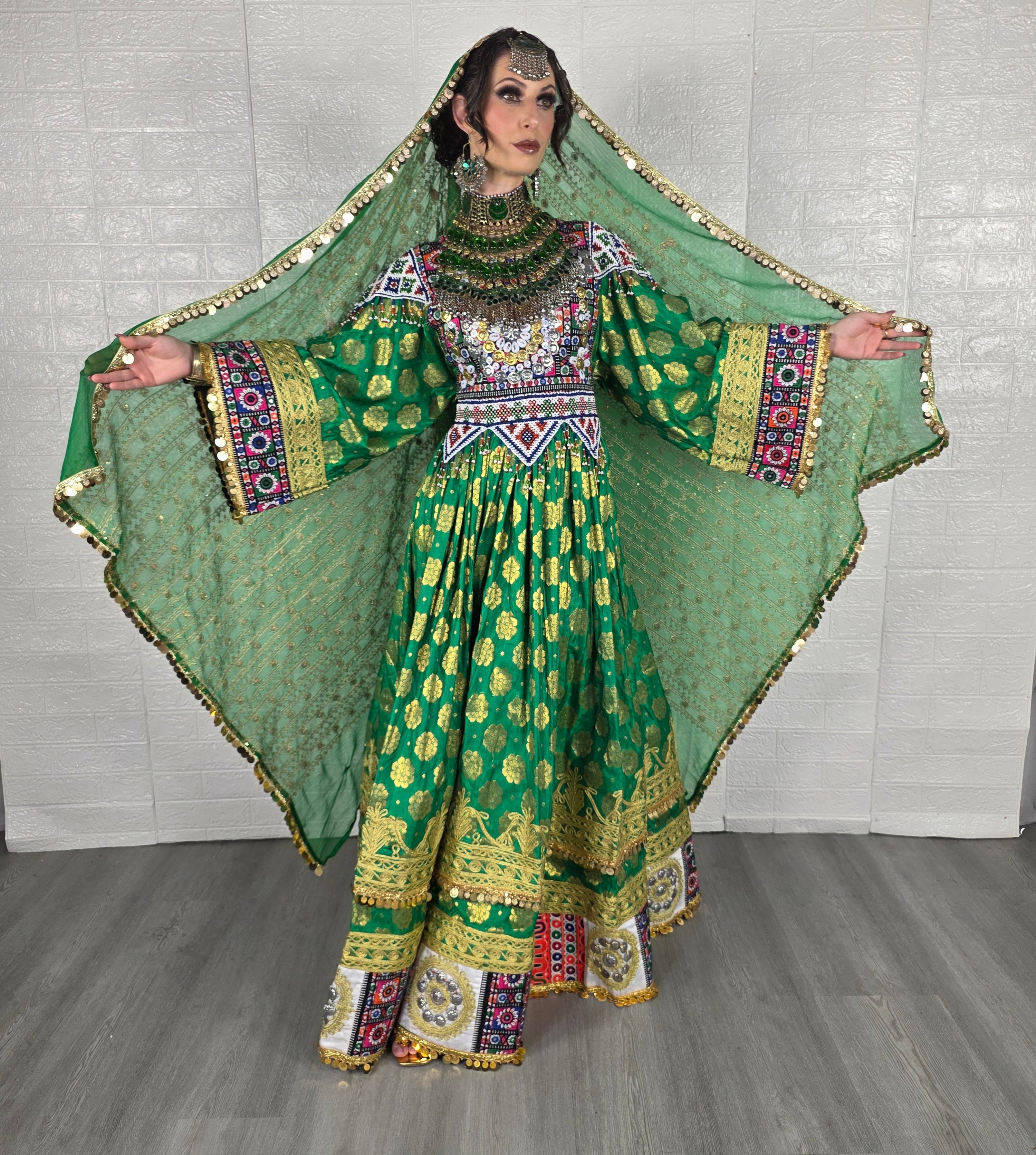 Green Banaras Plate Dress