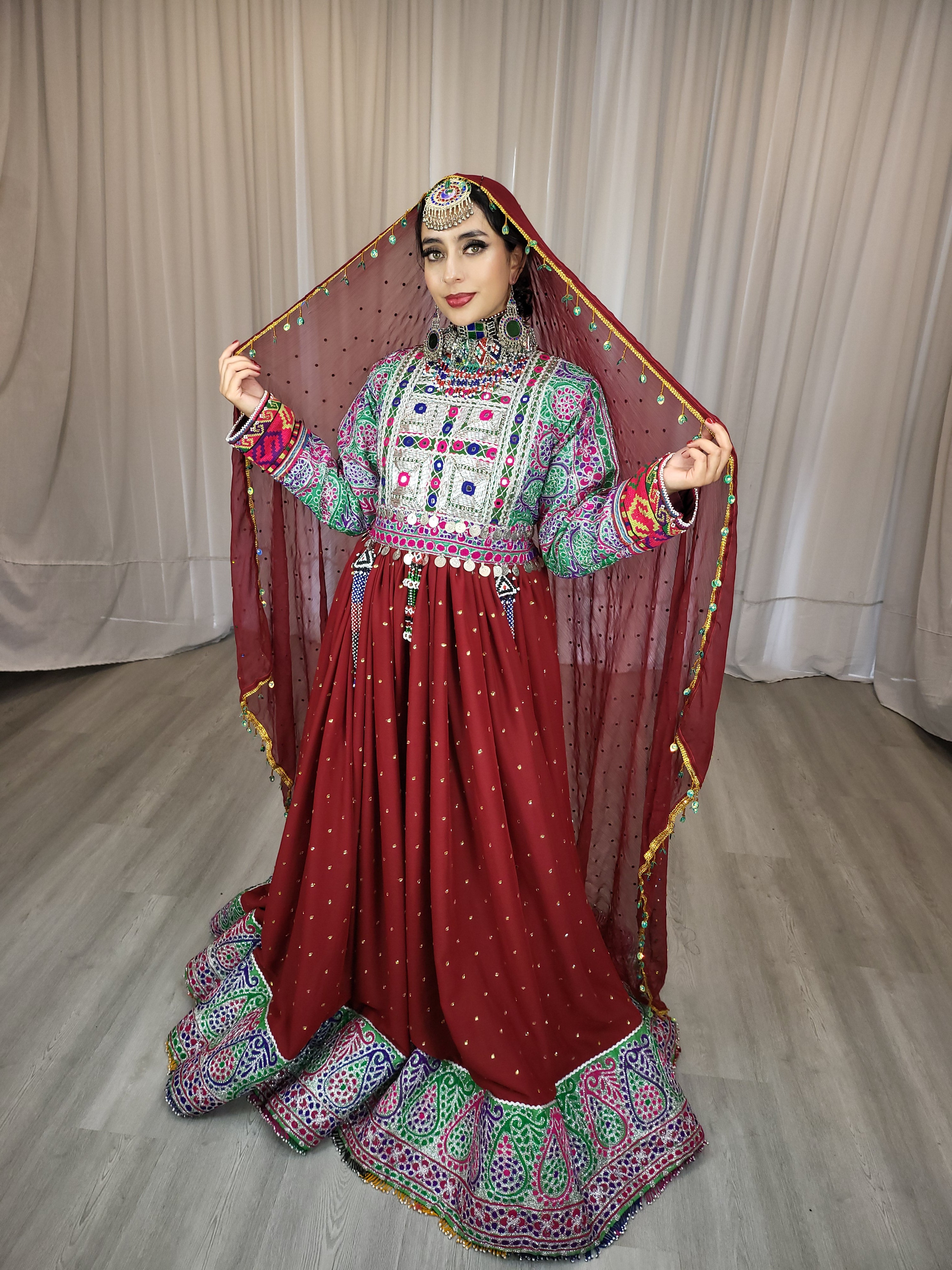 Maroon Bridal Afghan Dress