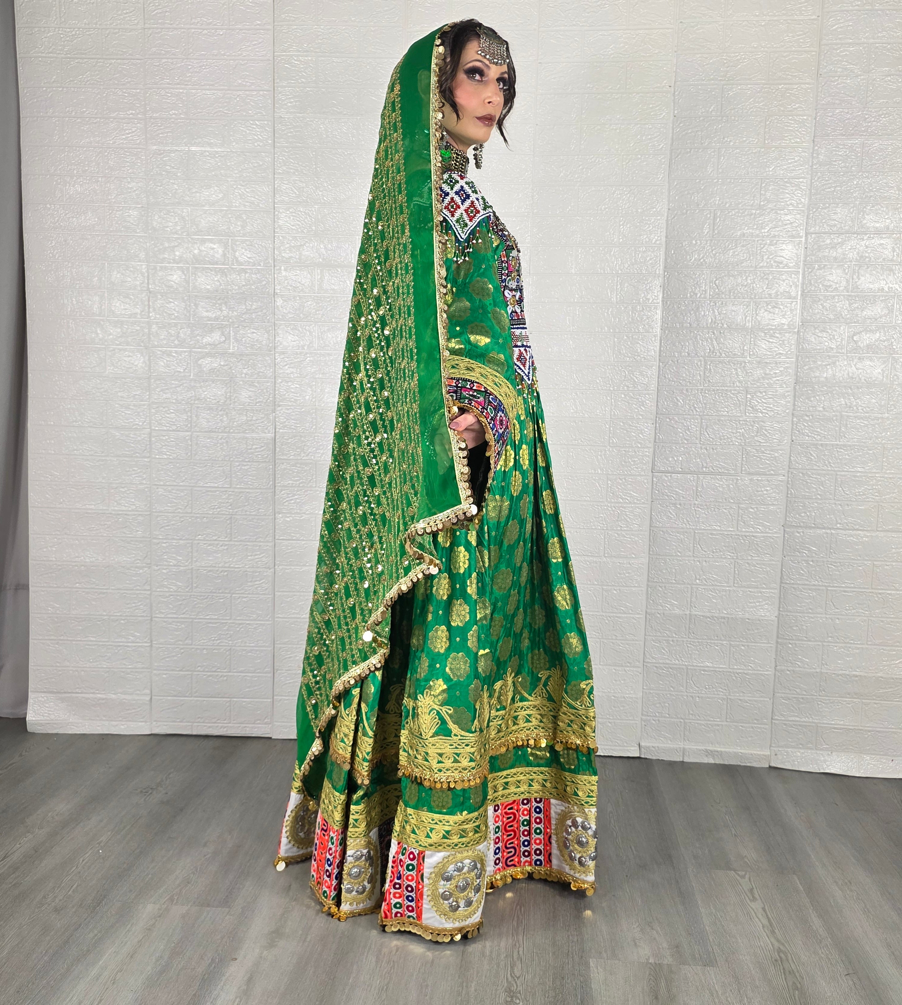 Green Banaras Plate Dress