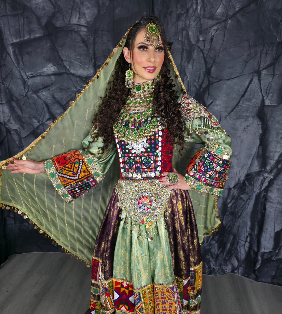 Pista/Purple Banaras Dress