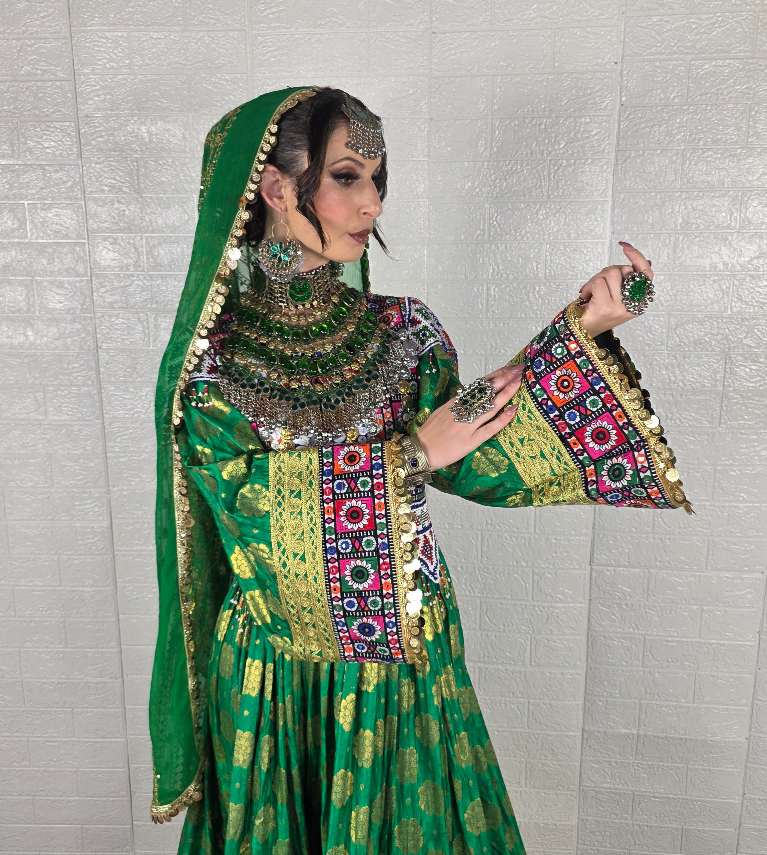 Green Banaras Plate Dress
