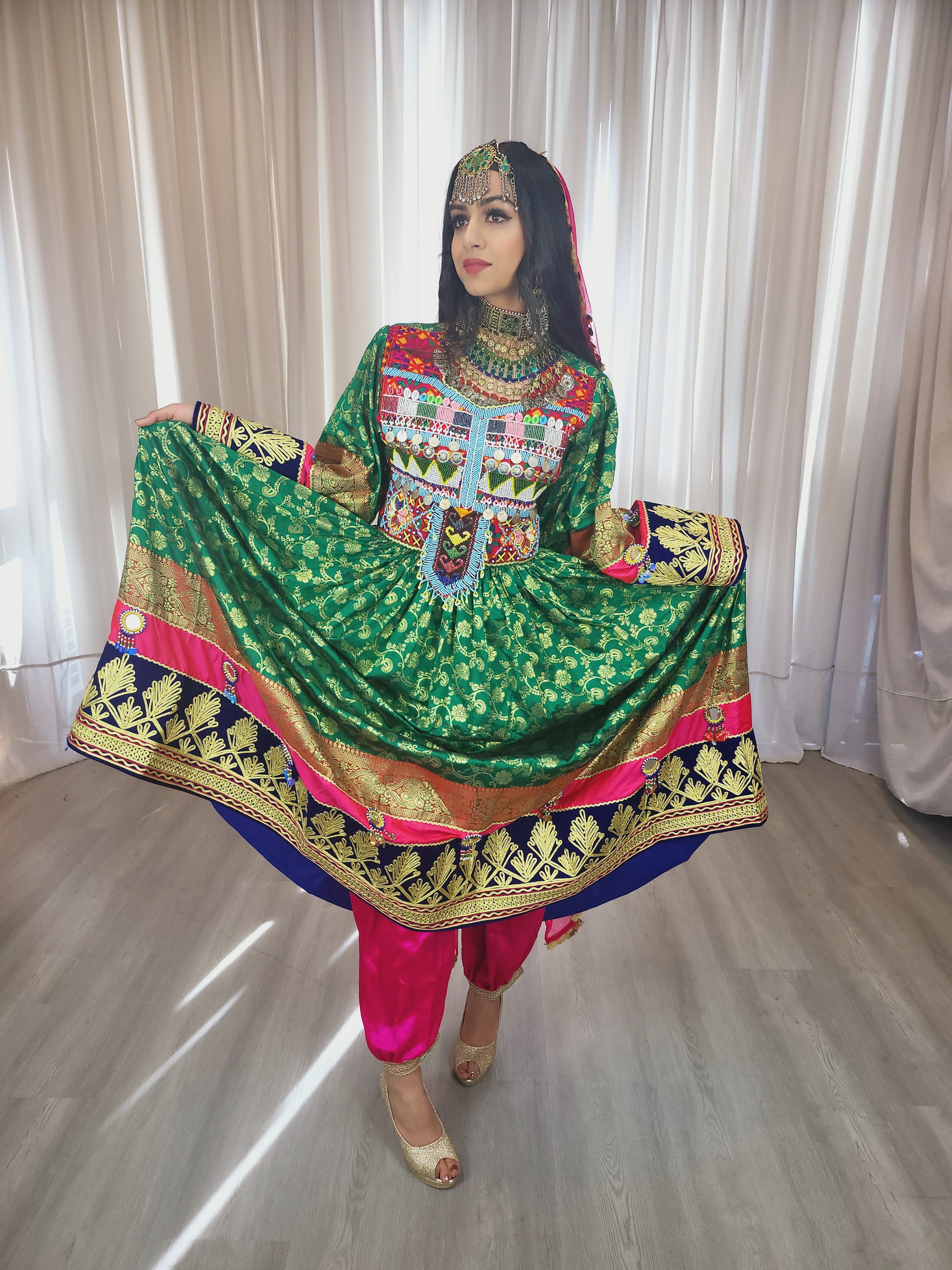 Green Pink Banaras Dress