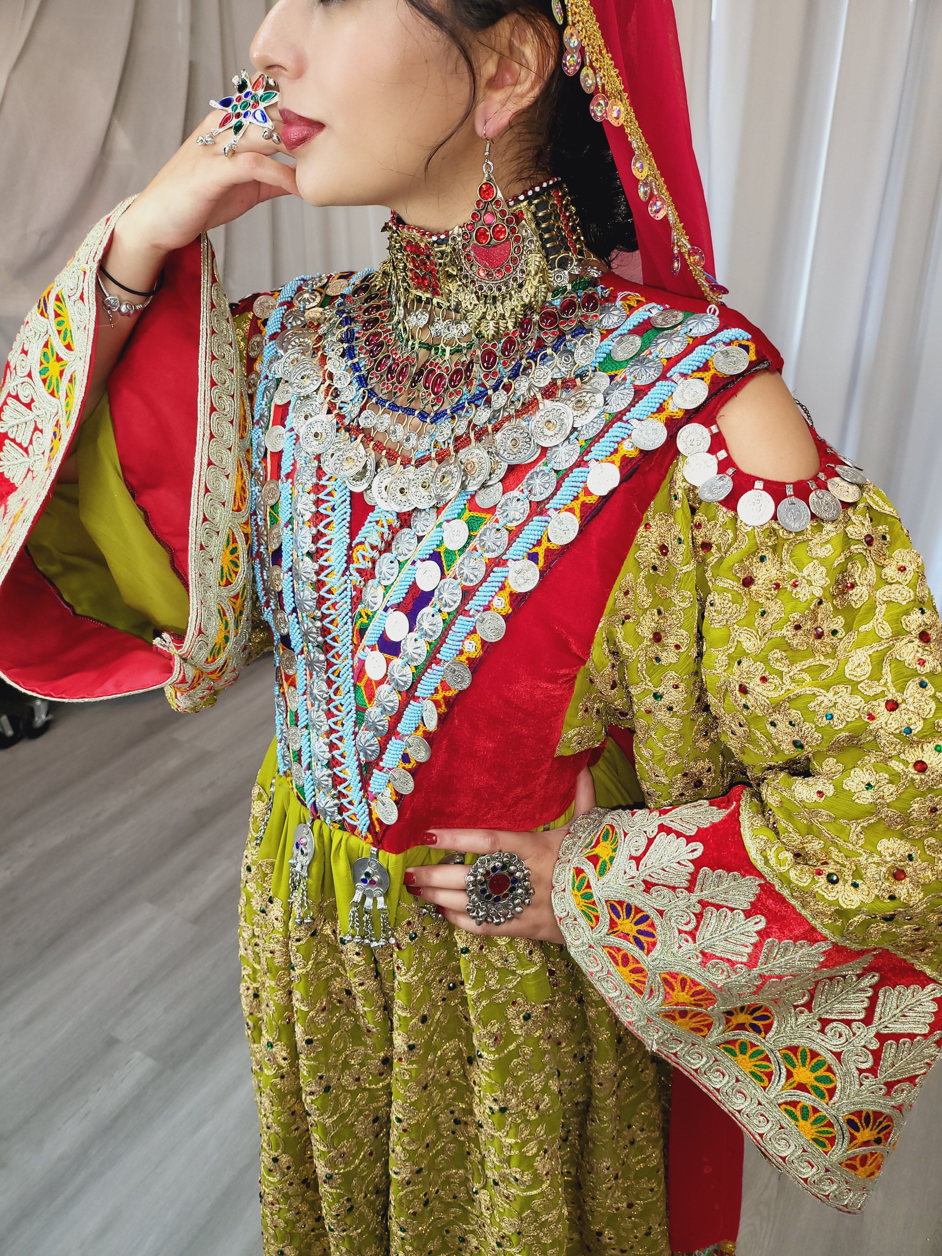 Pista Afghan Dress with Gems Fabric