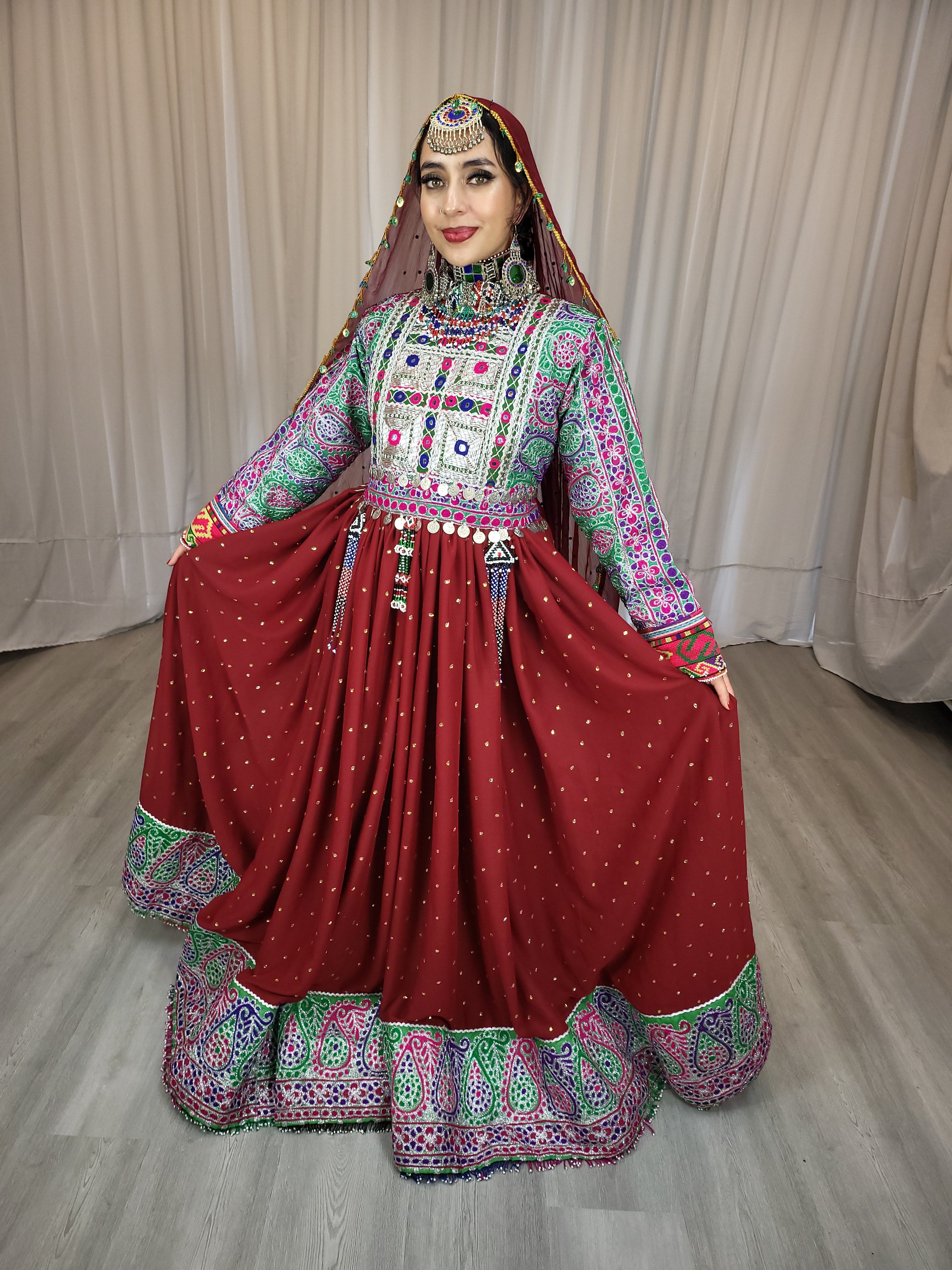 Maroon Bridal Afghan Dress