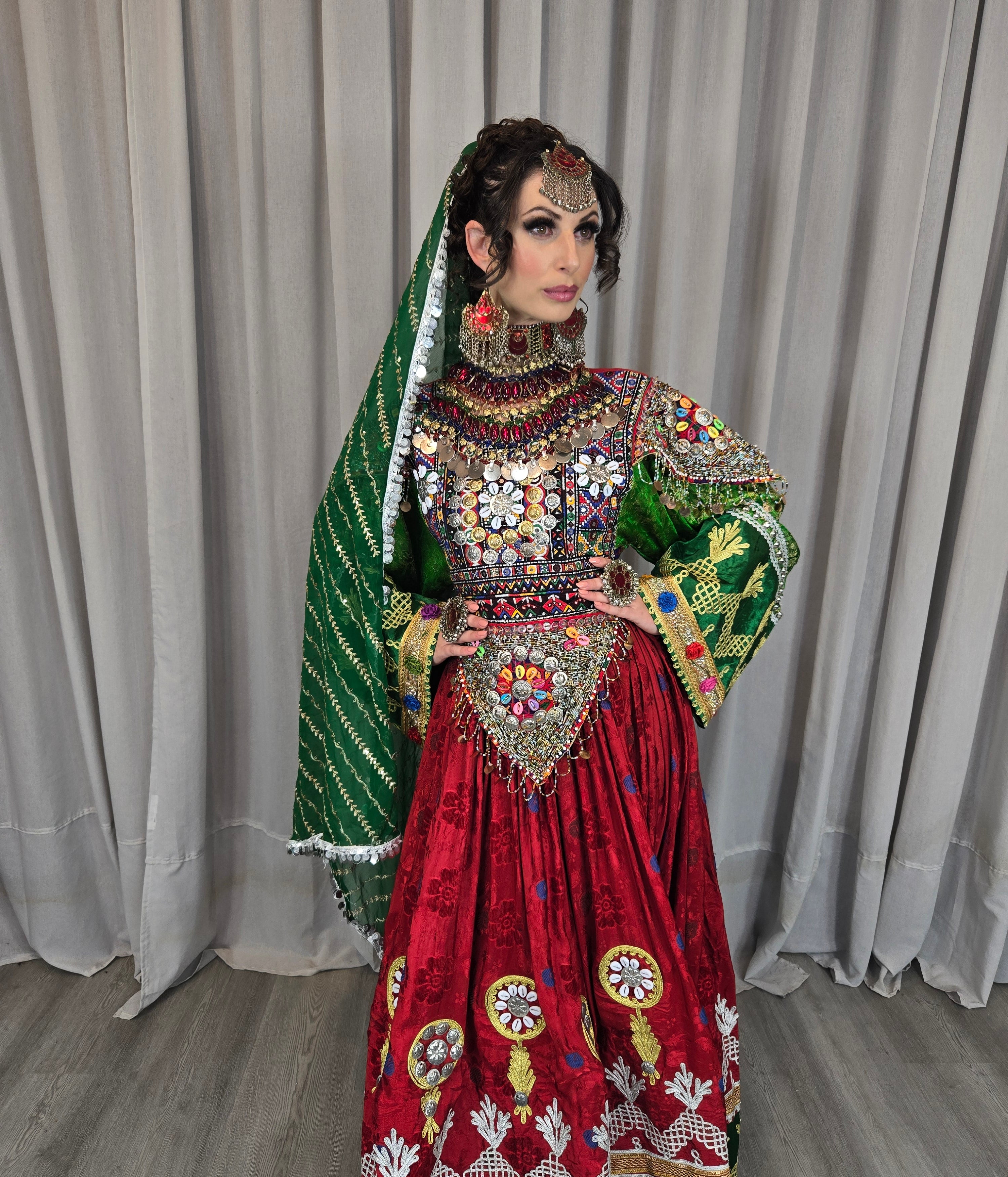 Red/Green Gule Bakhmal Dress