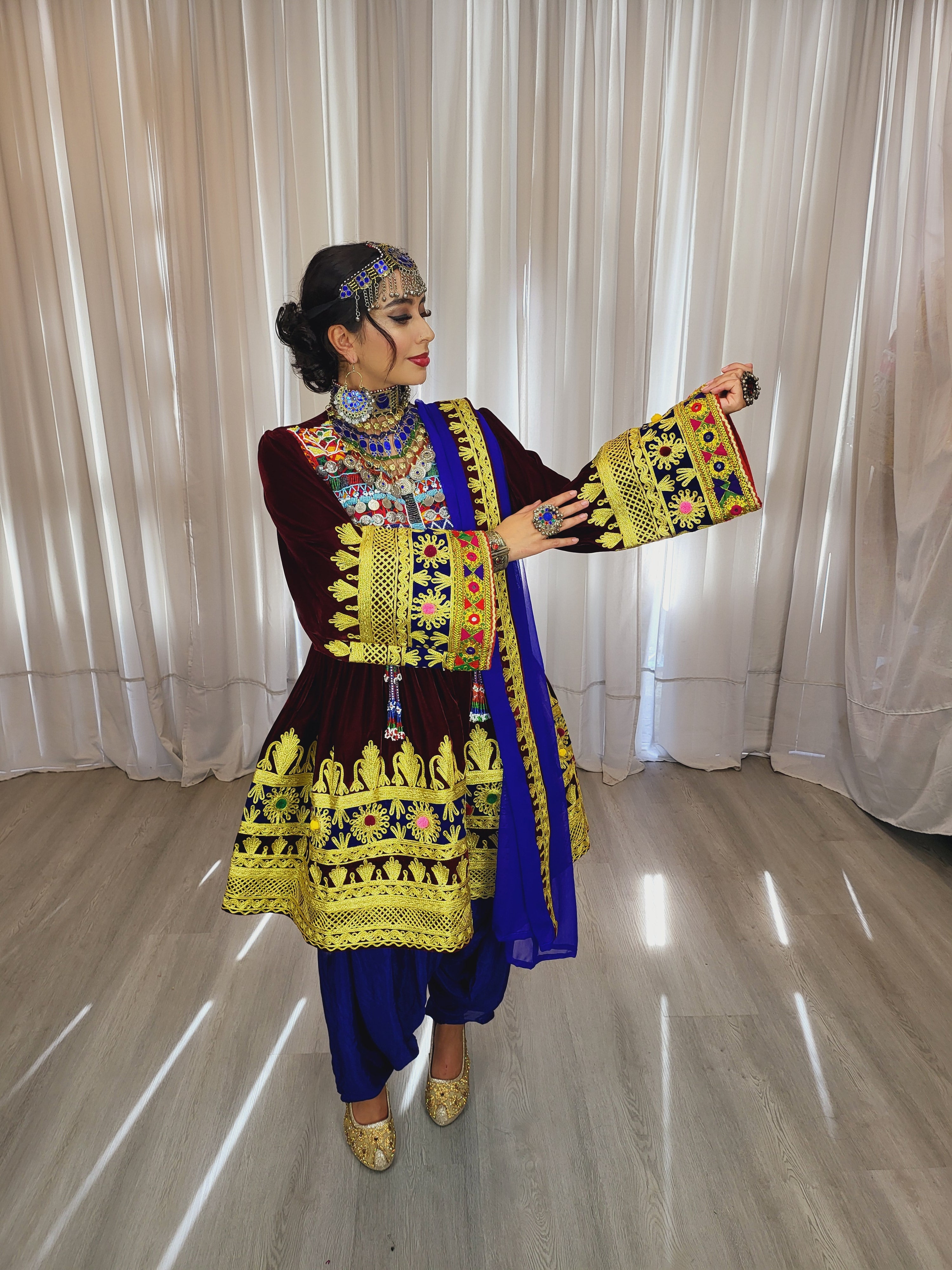 Maroon Light Velvet Afghan Dress