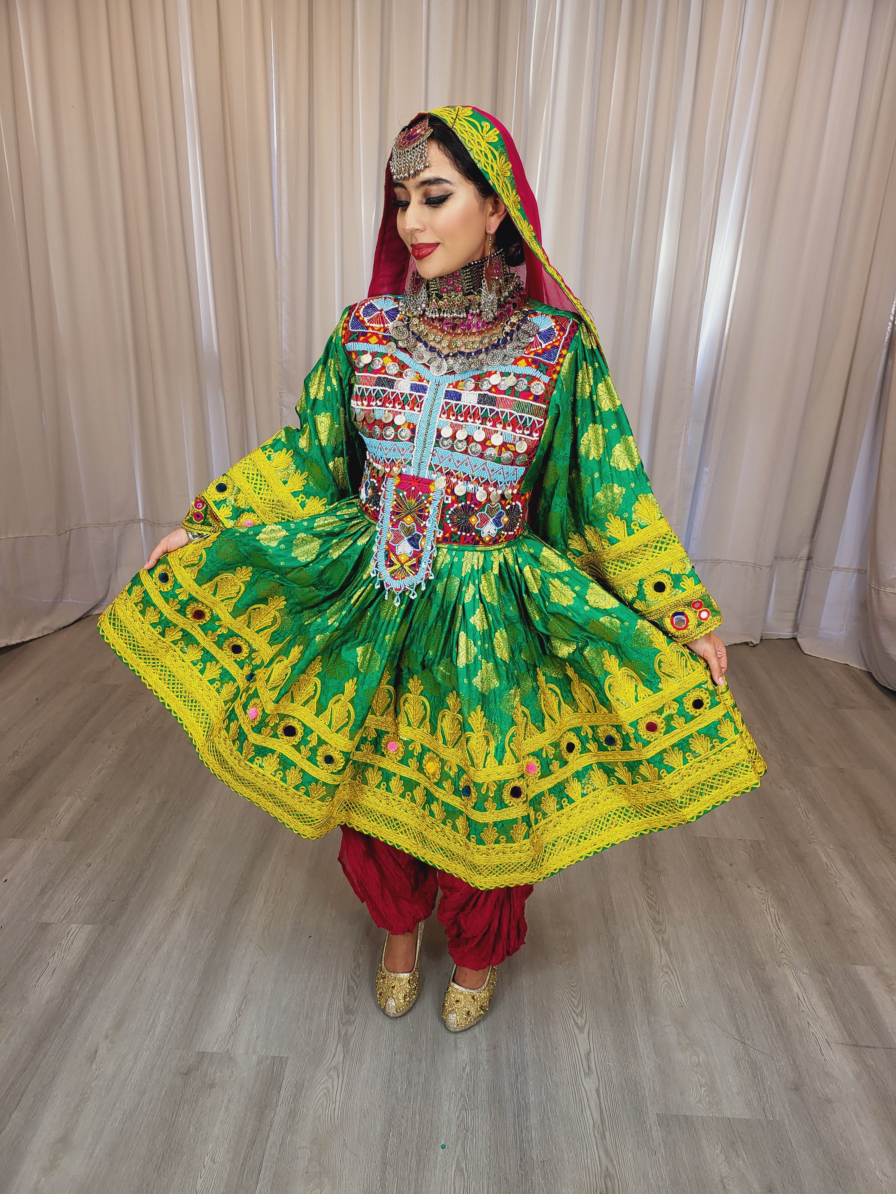 Green Banaras Cherma Dozi Dress