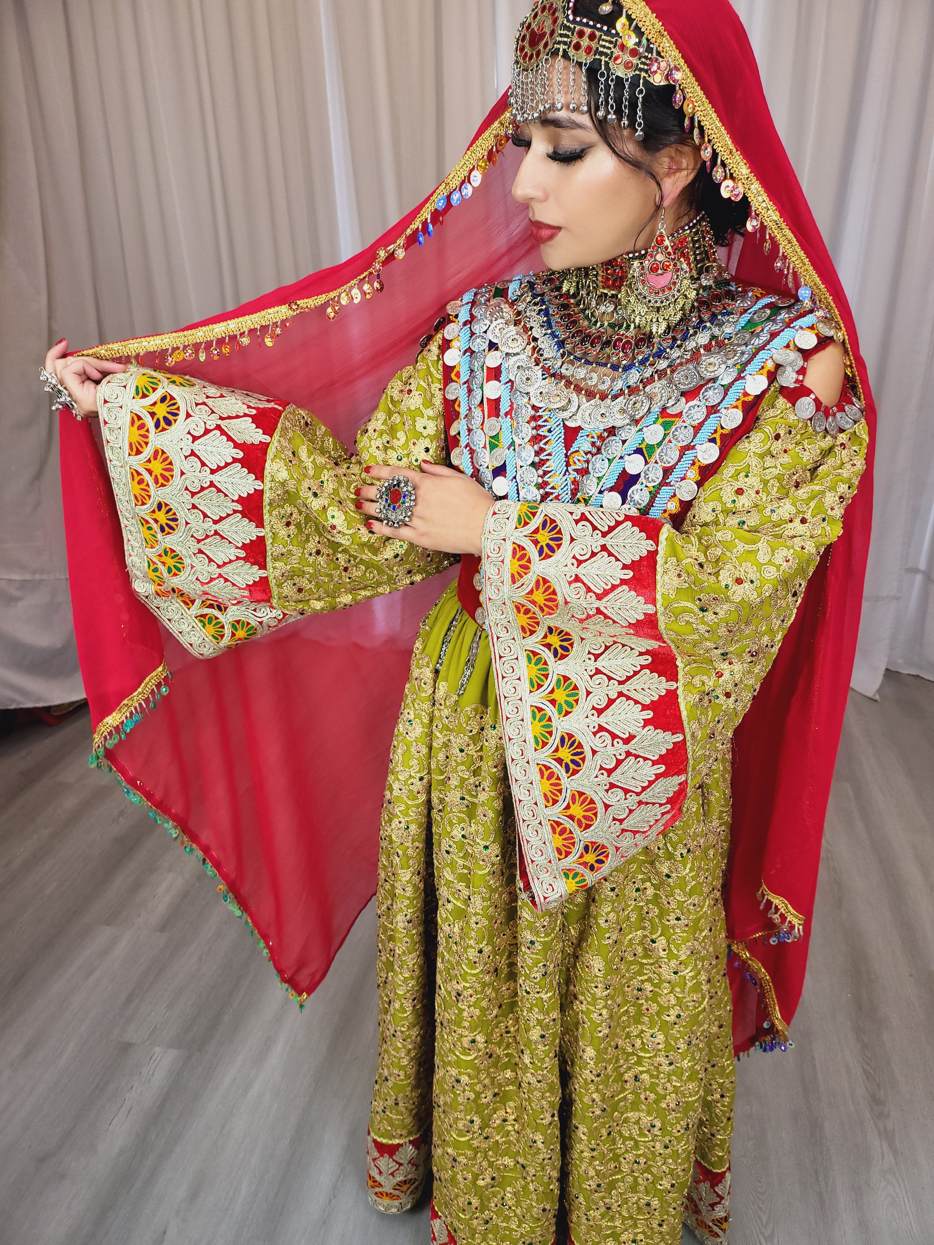 Pista Afghan Dress with Gems Fabric