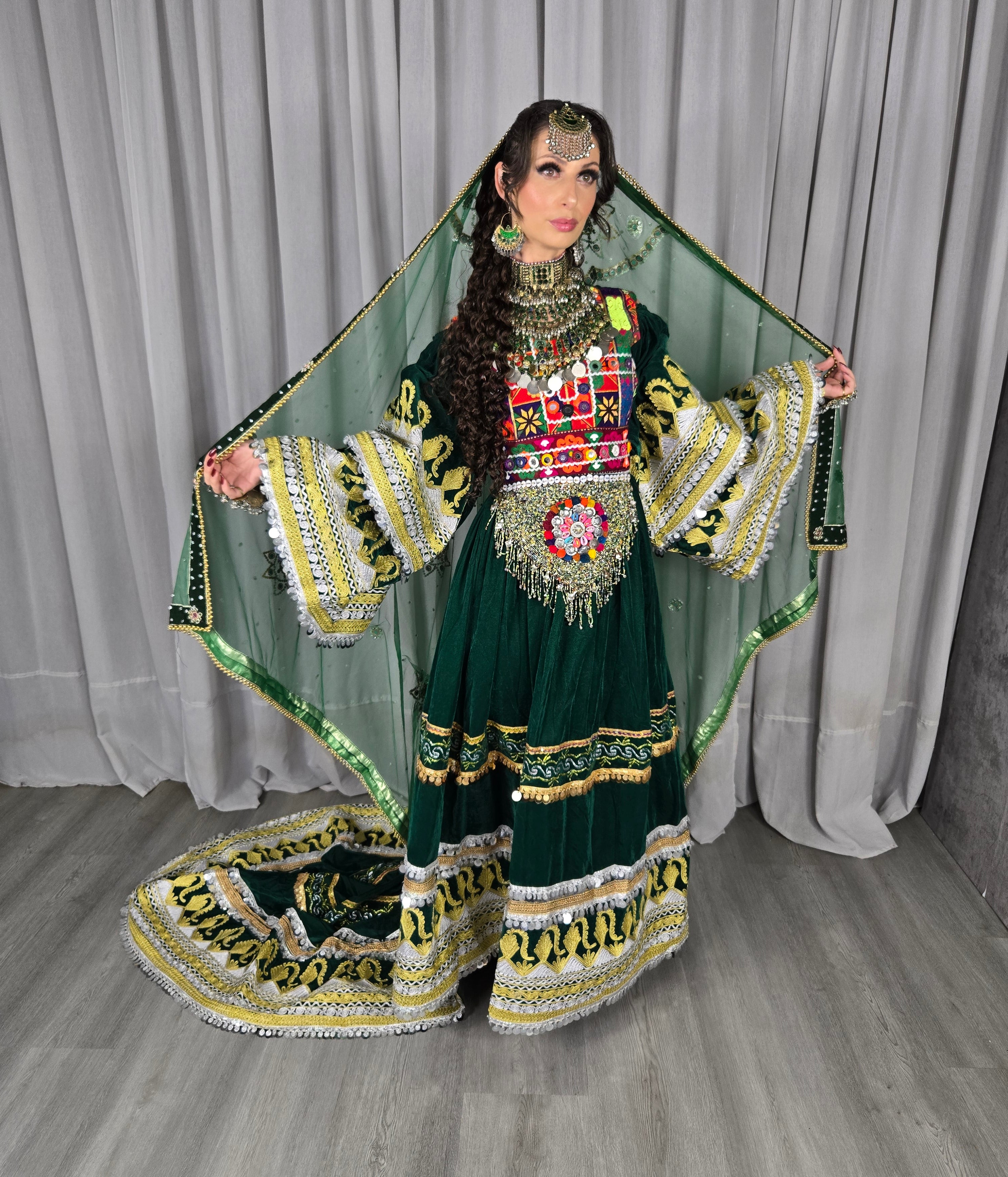 Green Bakhmal Bridal Dress